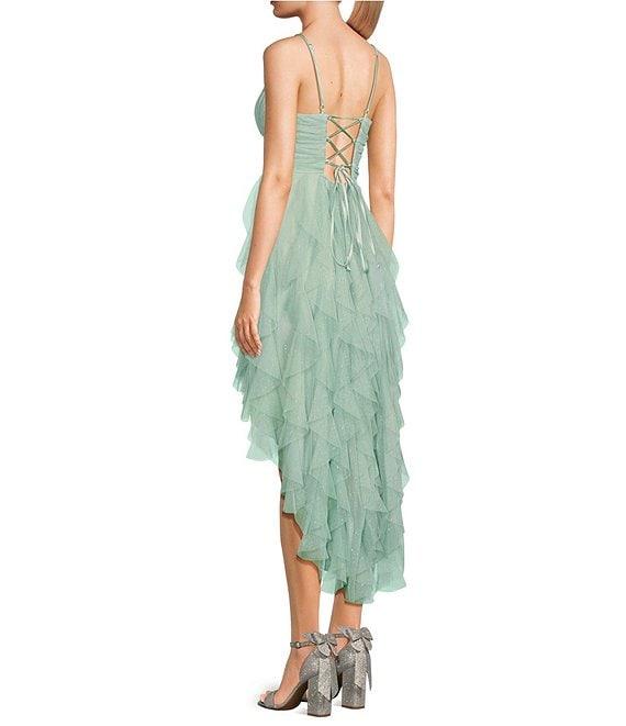 Pear Culture Glitter Mesh Tulle Corkscrew High-Low Dress Product Image