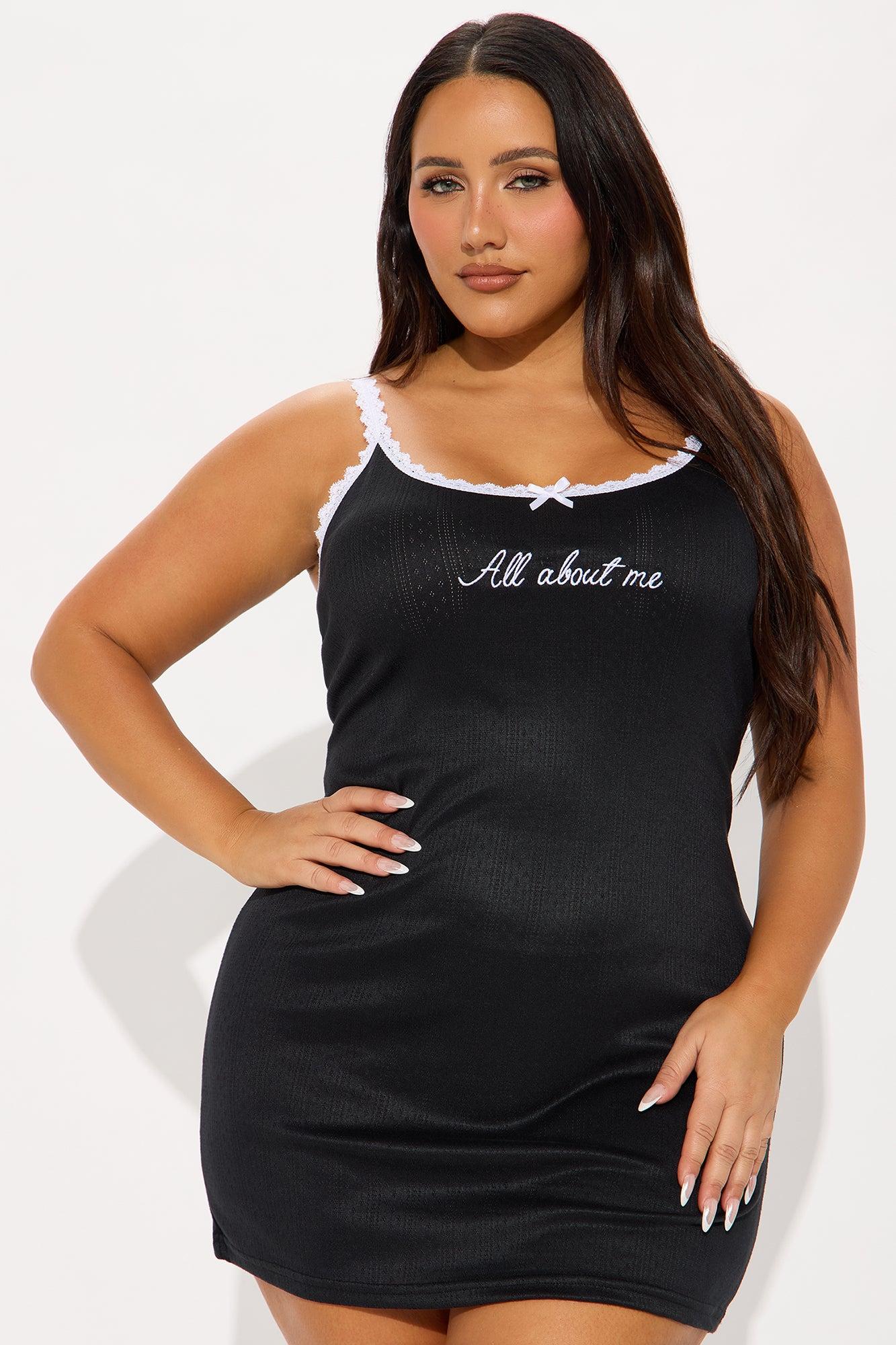 It's All About Me Pointelle Cami PJ Sleep Dress - Black/White Product Image
