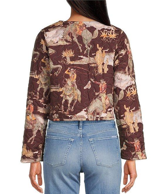 Ida Mae Home Western Print Cotton Blend Open Front Long Sleeve Cropped Jacket Product Image