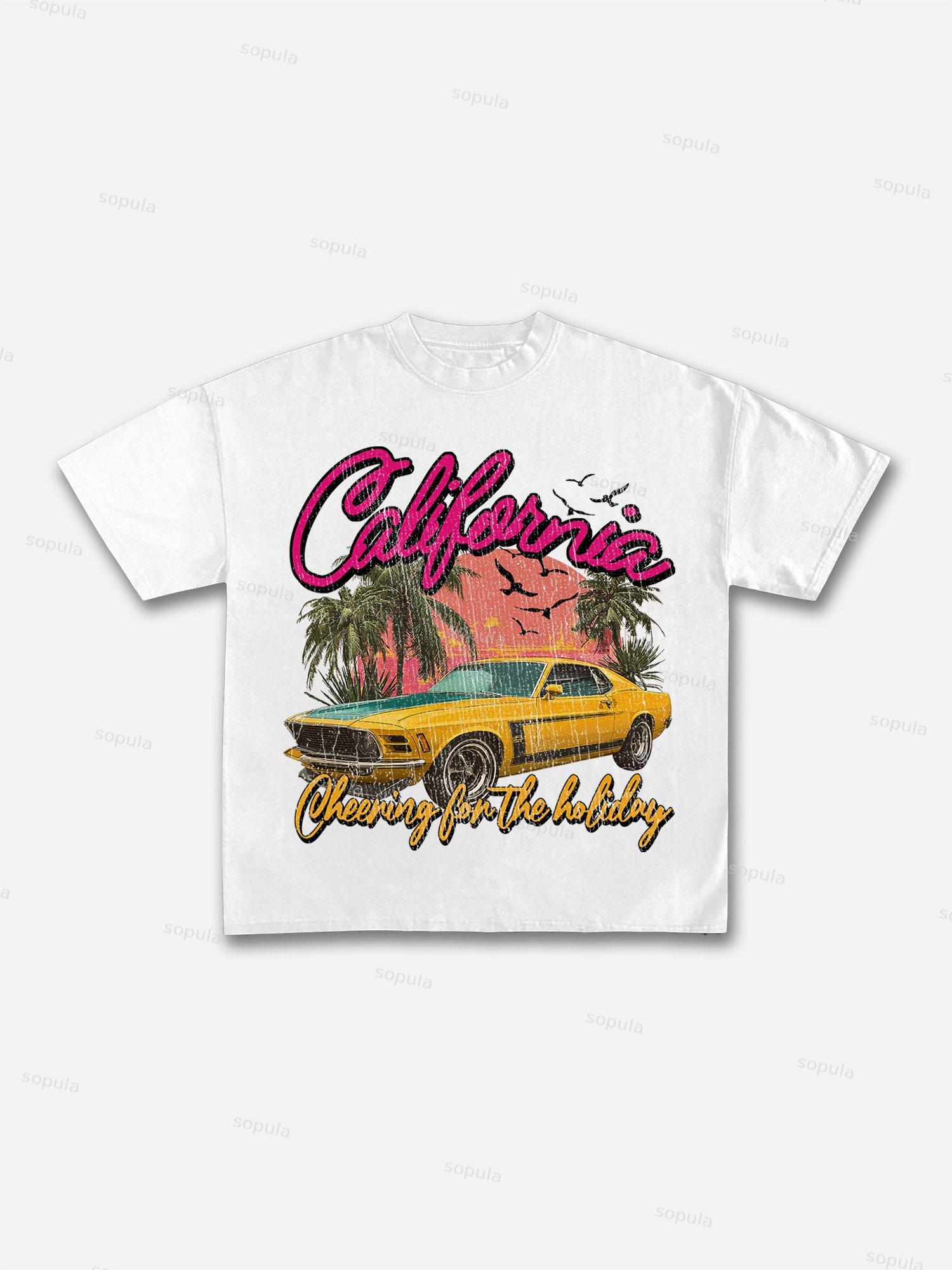 Summer Vacation Racing Print Cotton T-shirt Product Image