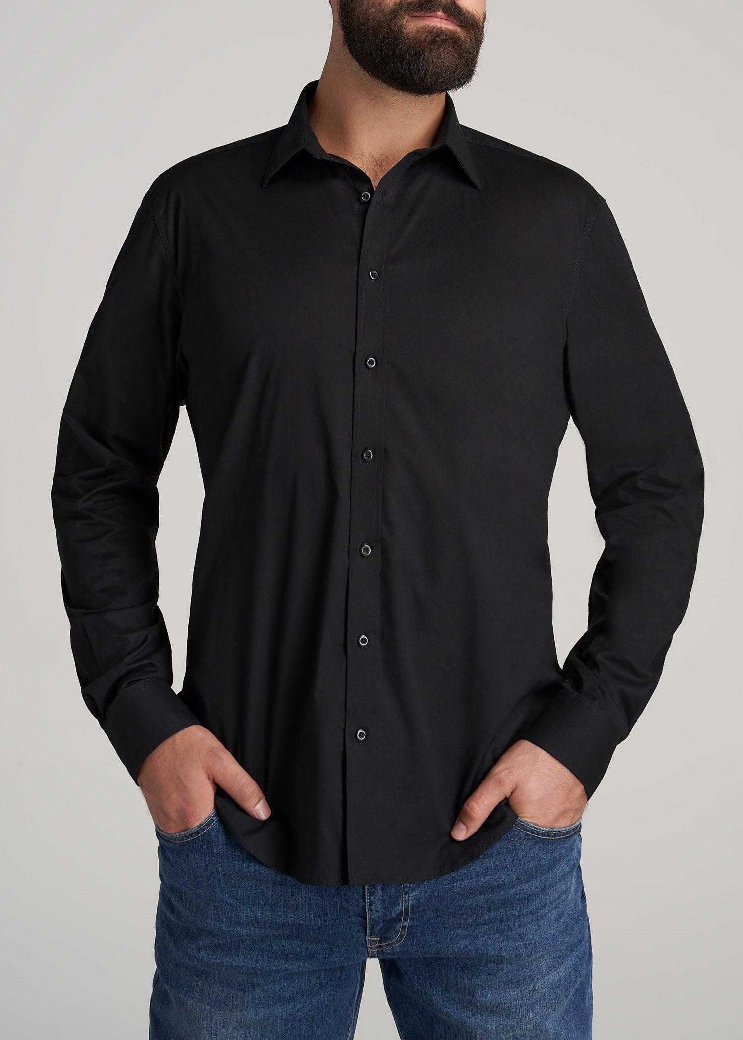 Oskar Button-Up Dress Shirt for Tall Men in Black Male Product Image