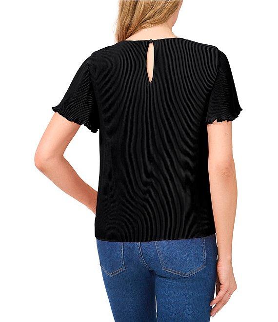 CeCe Crew Neck Short Pleated Sleeve Blouse Product Image