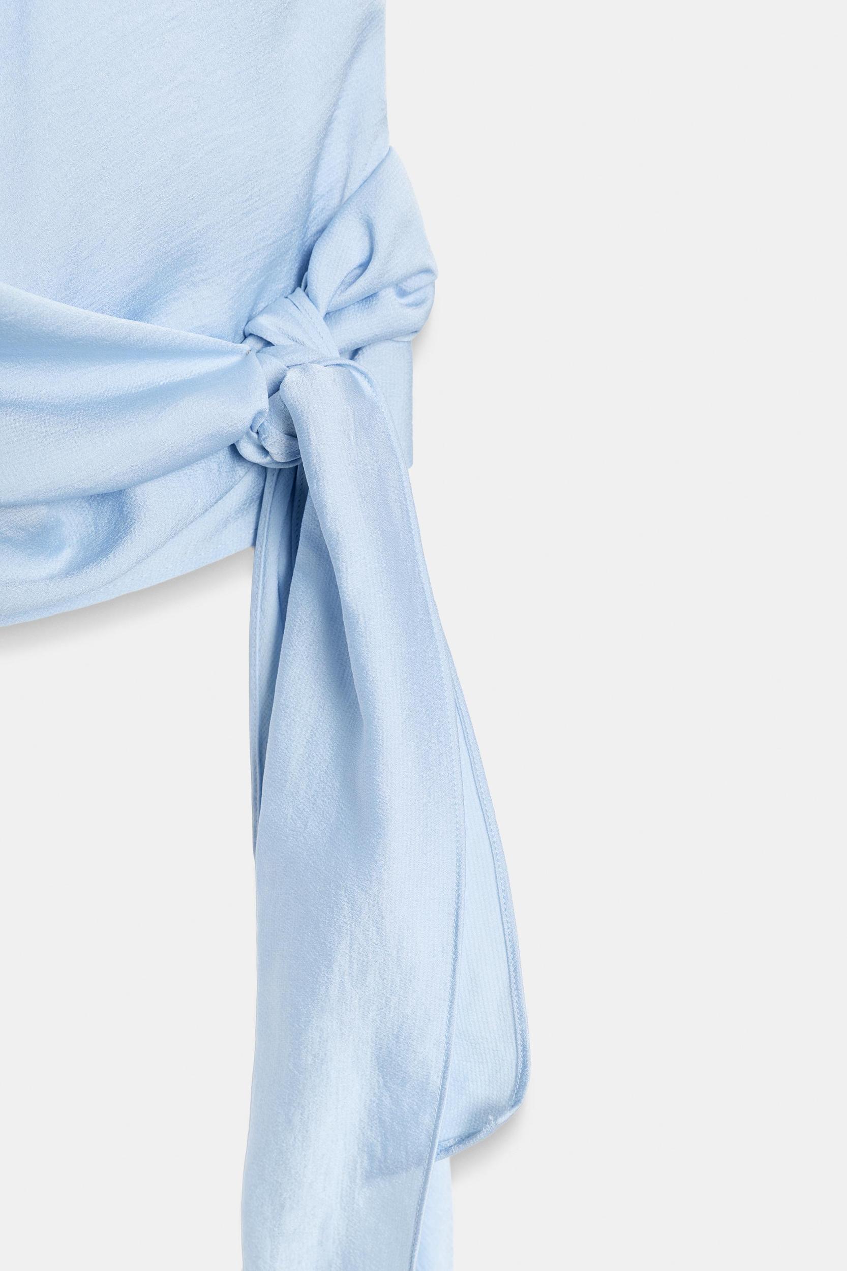 SATIN EFFECT SHOULDER PAD TIE TOP Product Image