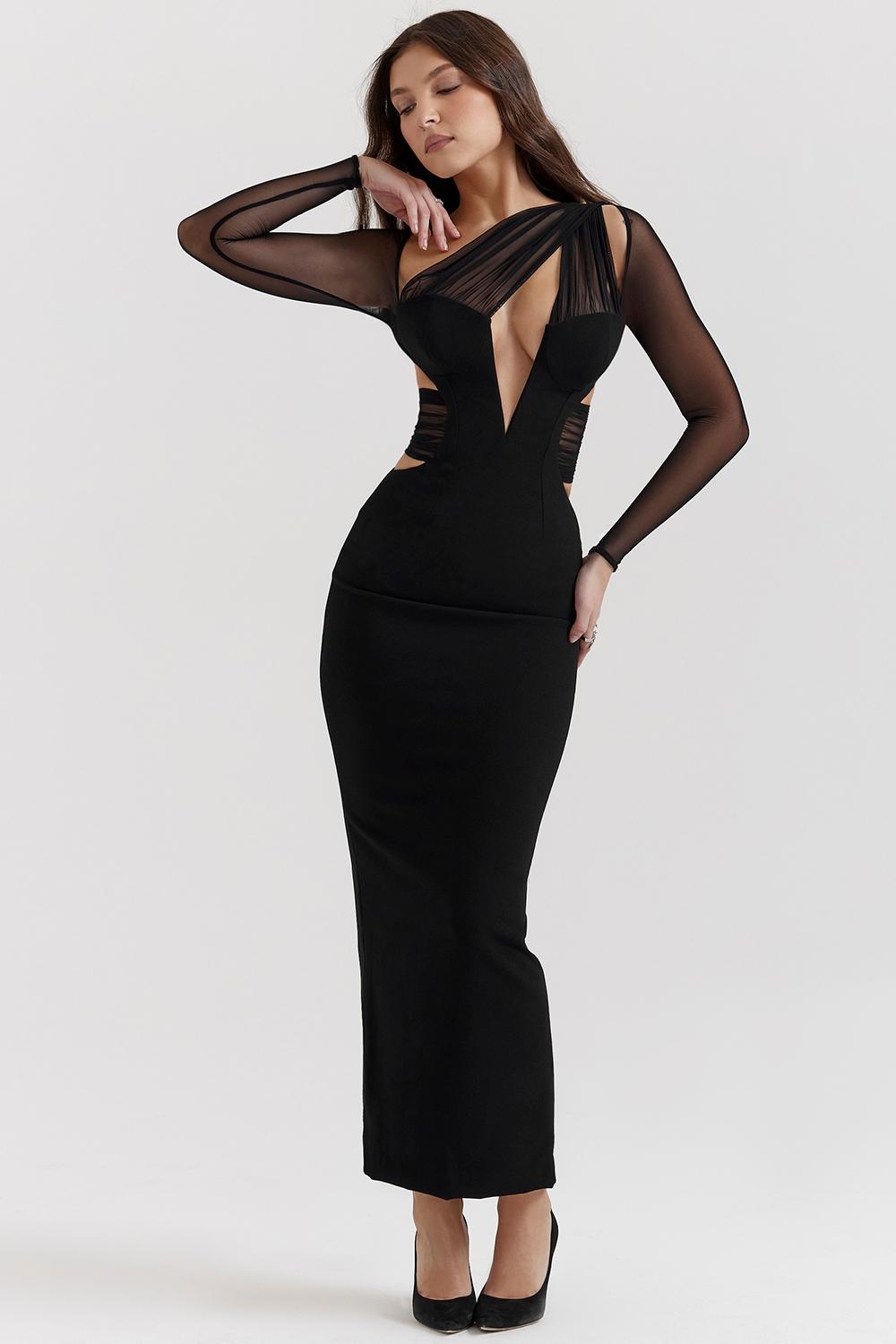 Zahra  black plunge maxi dress Product Image