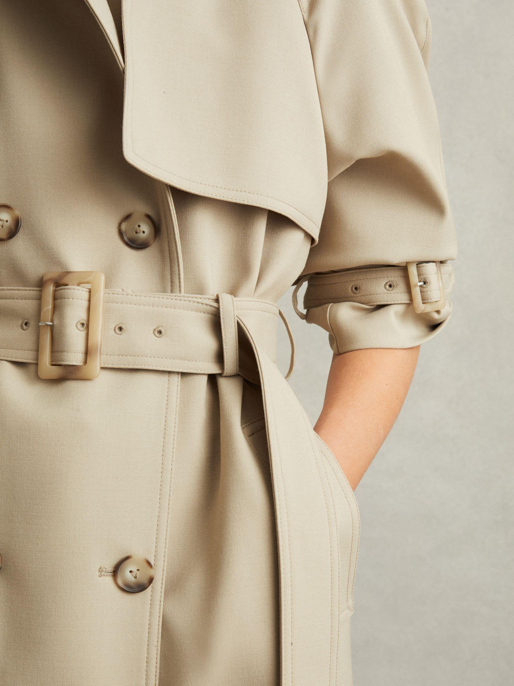 Darcie Khaki Double Breasted Belted Trench Coat Product Image