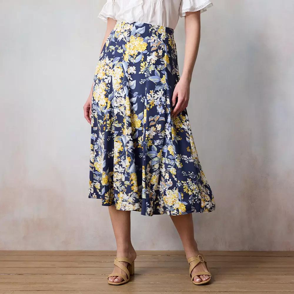 Women's LC Lauren Conrad Floral Crepe Godet Midi Skirt, Size: Large, Blue Florabelles Product Image
