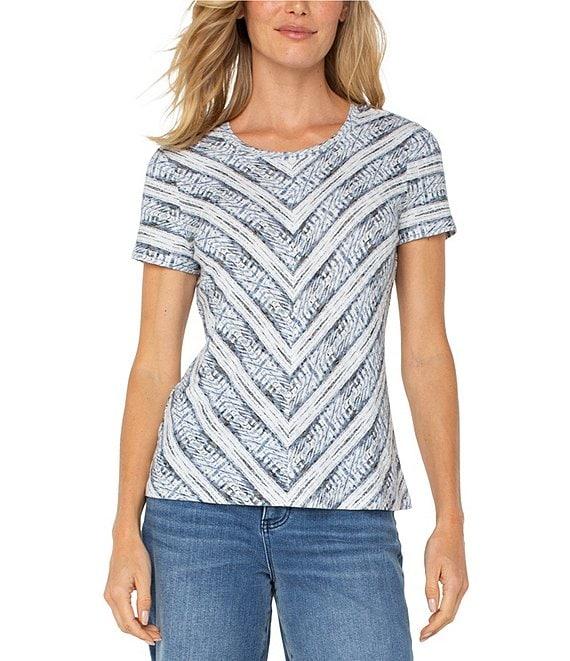 Liverpool Los Angeles Knit Stripe Scoop Neck Short Sleeve Top Product Image