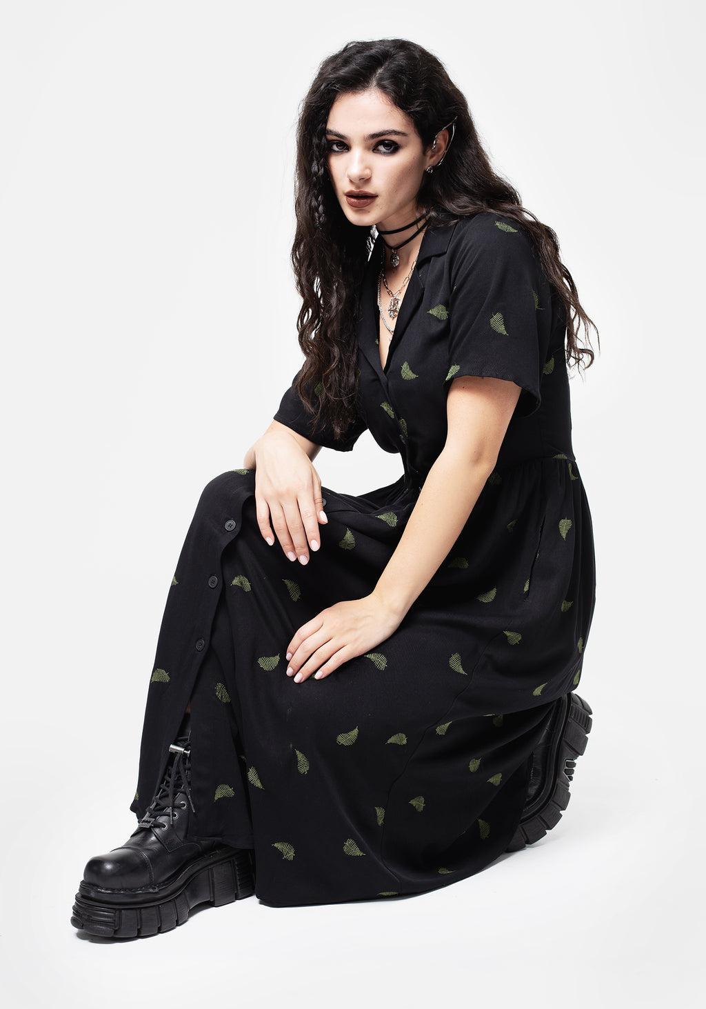 Osmunda Fern Embroidered Midi Shirt Dress Product Image