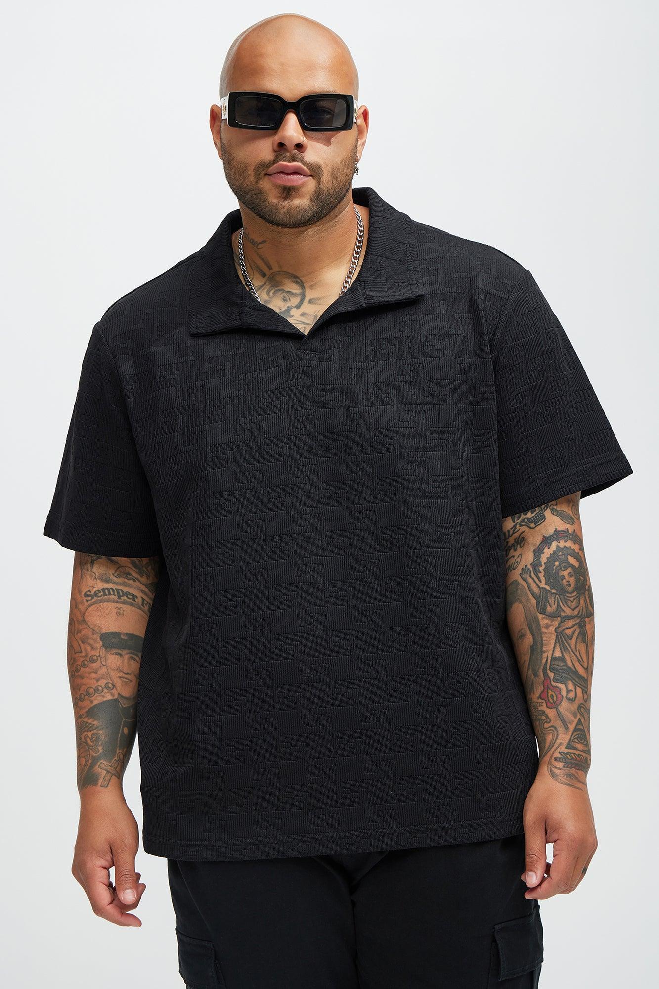 Ethel Textured Knit Johnny Collar Shirt - Black Product Image