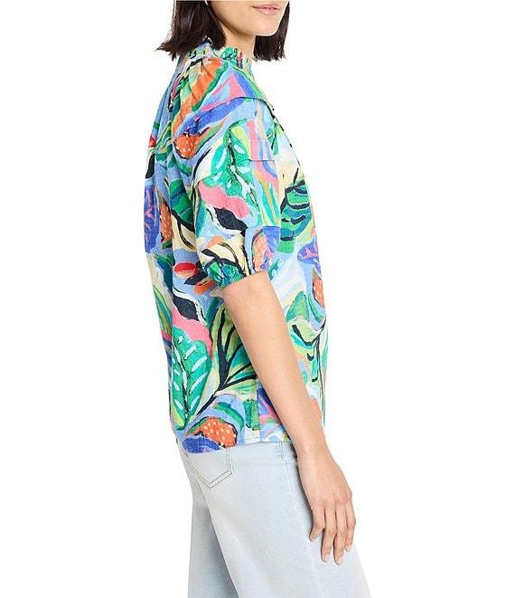 NIC + ZOE Island Tropical Beat Smocked Neck Pleated Short Puff Sleeve Top Product Image