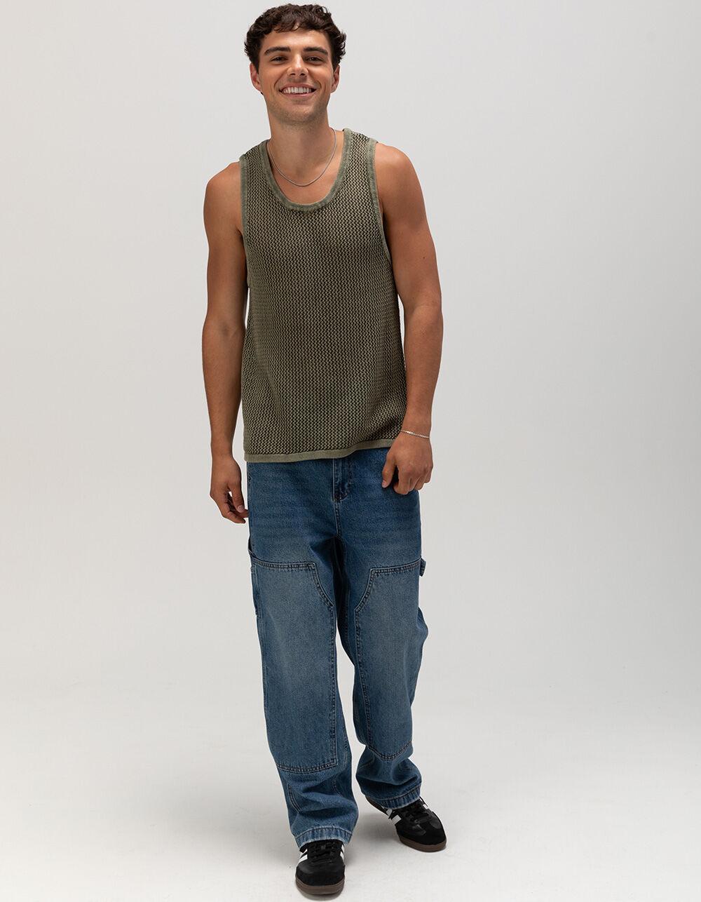 RSQ Mens Crochet Tank Top - OLIVE Product Image