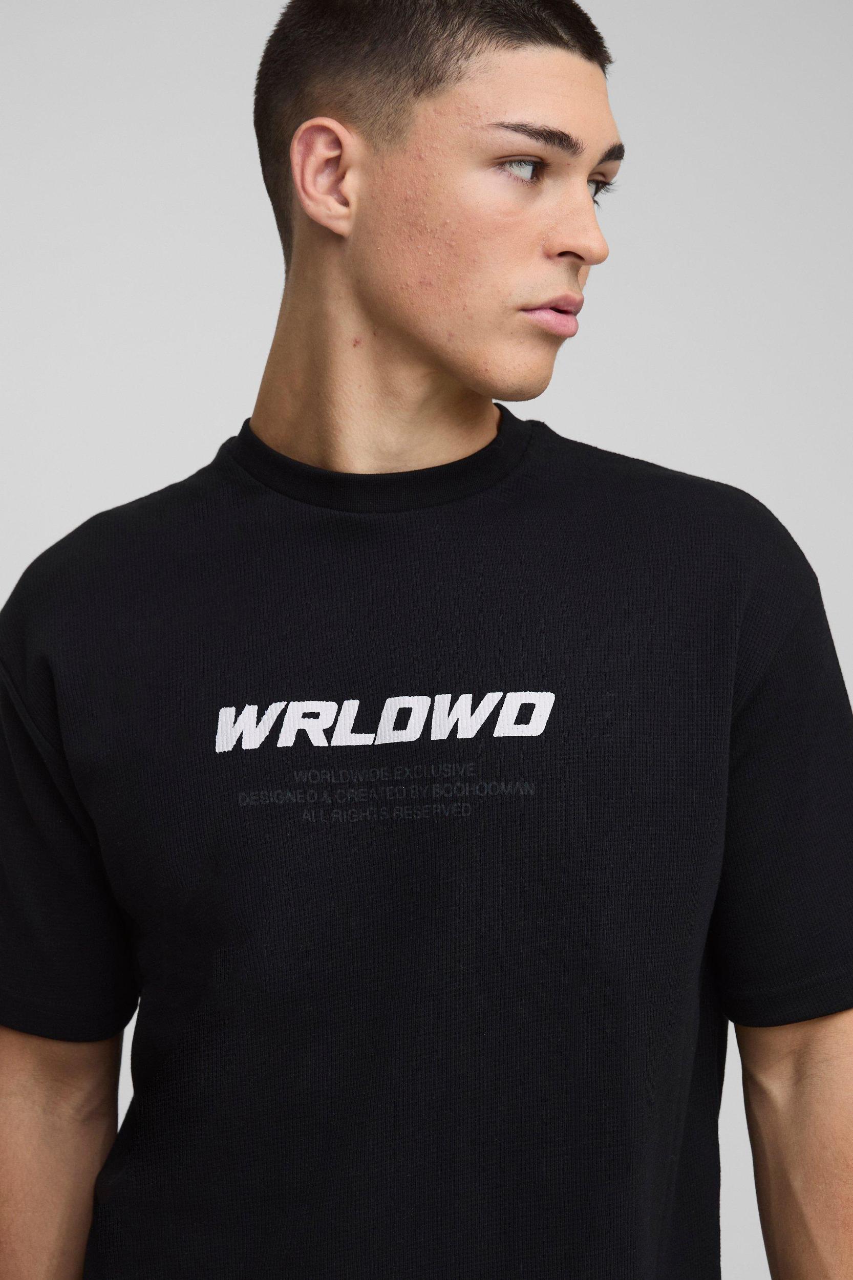 Oversized Waffle 13 Varsity Printed T-Shirt | boohooMAN USA Product Image