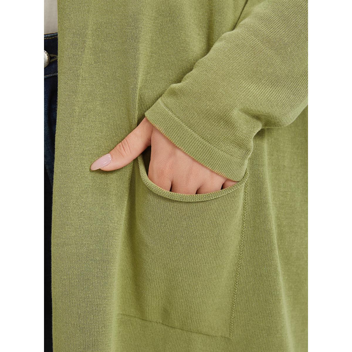 Plus Size Solid Patched Pocket Open Front Tunic Cardigan Moss Women Casual Loose Long Sleeve Dailywear Cardigans BloomChic 10/M Product Image