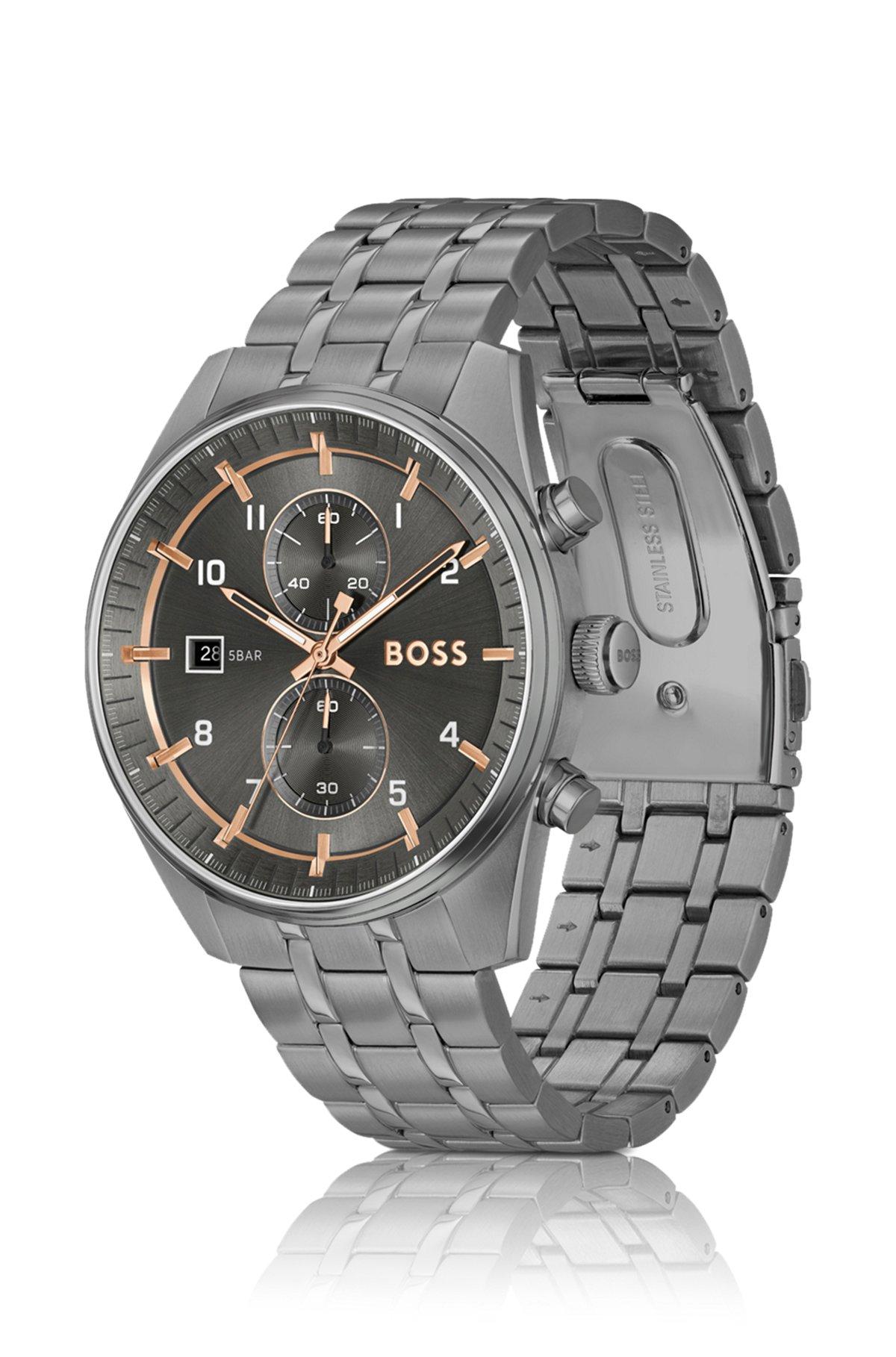 BOSS - Gray-plated chronograph watch with gold-tone details Product Image