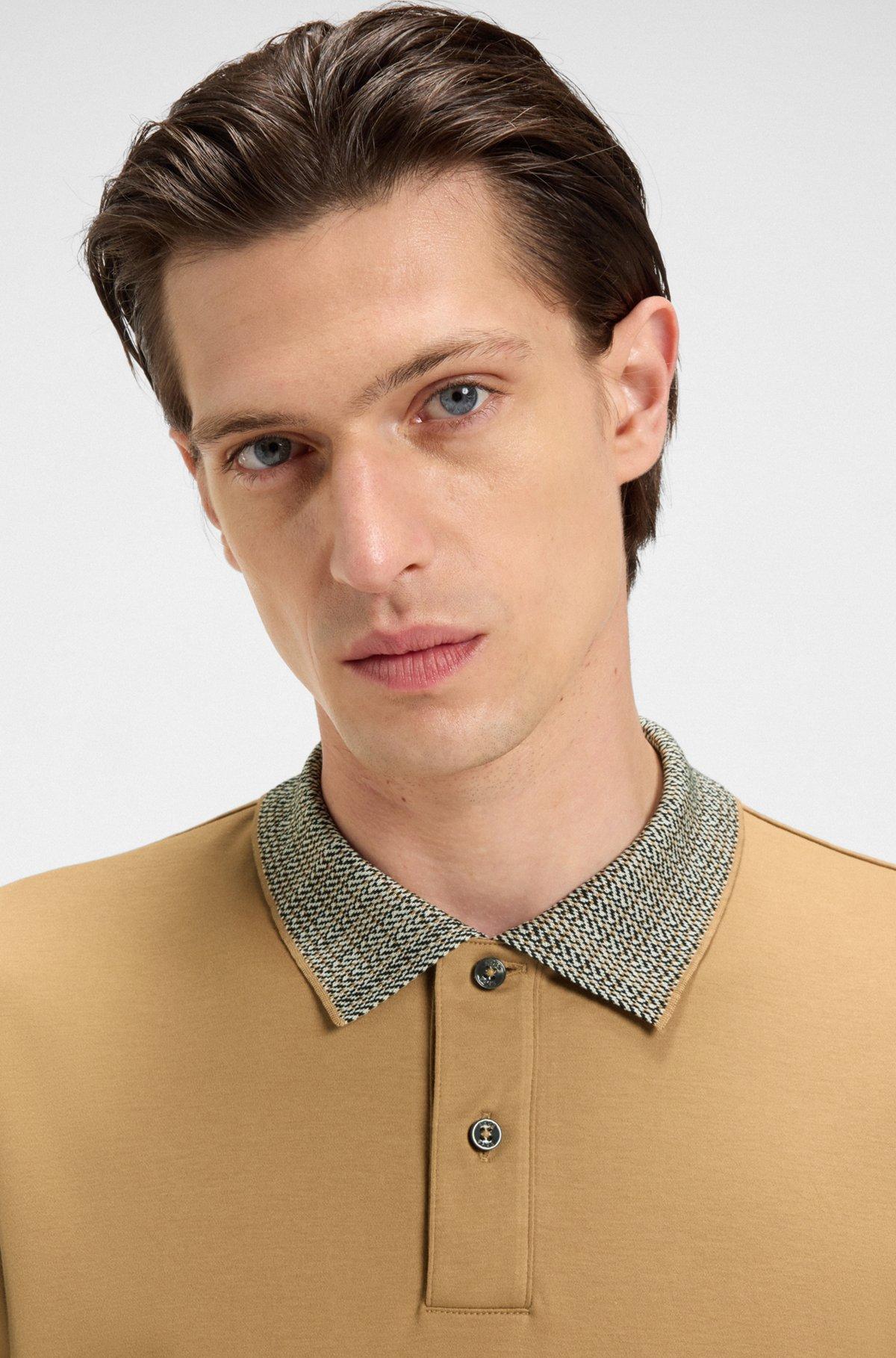 Pima-cotton polo shirt with patterned collar Product Image