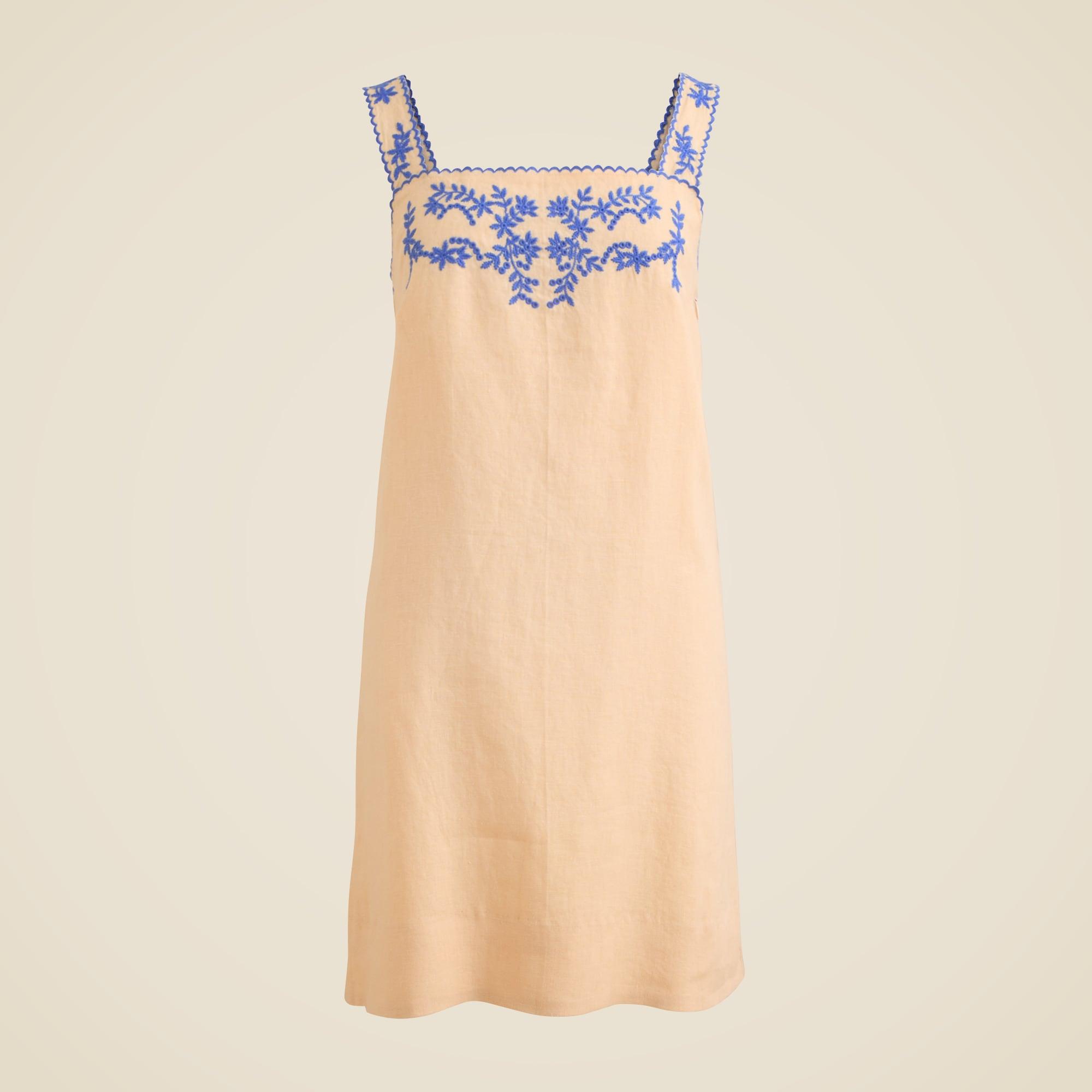 Embroidered linen shift dress Product Image