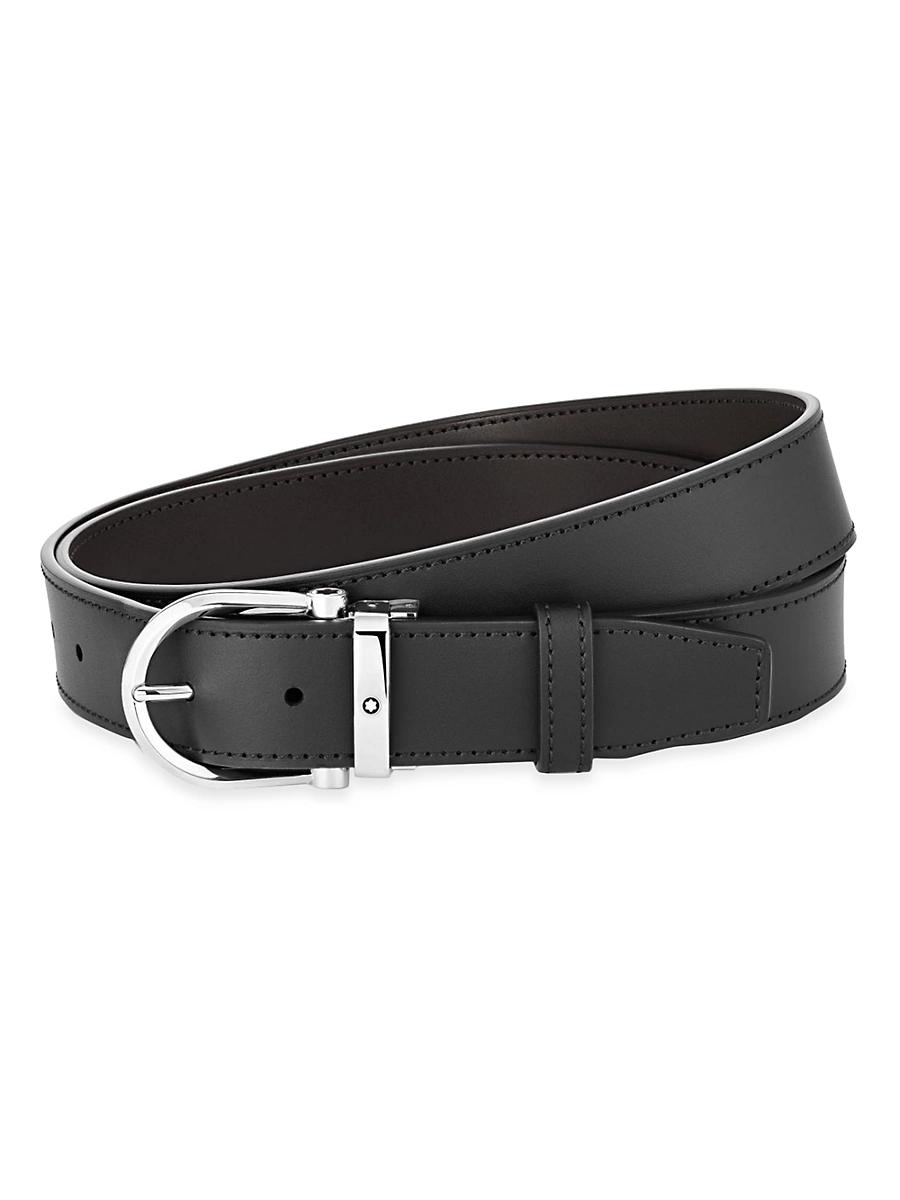 Mens Horseshoe Buckle Cut-to-Size Reversible Leather Belt Product Image
