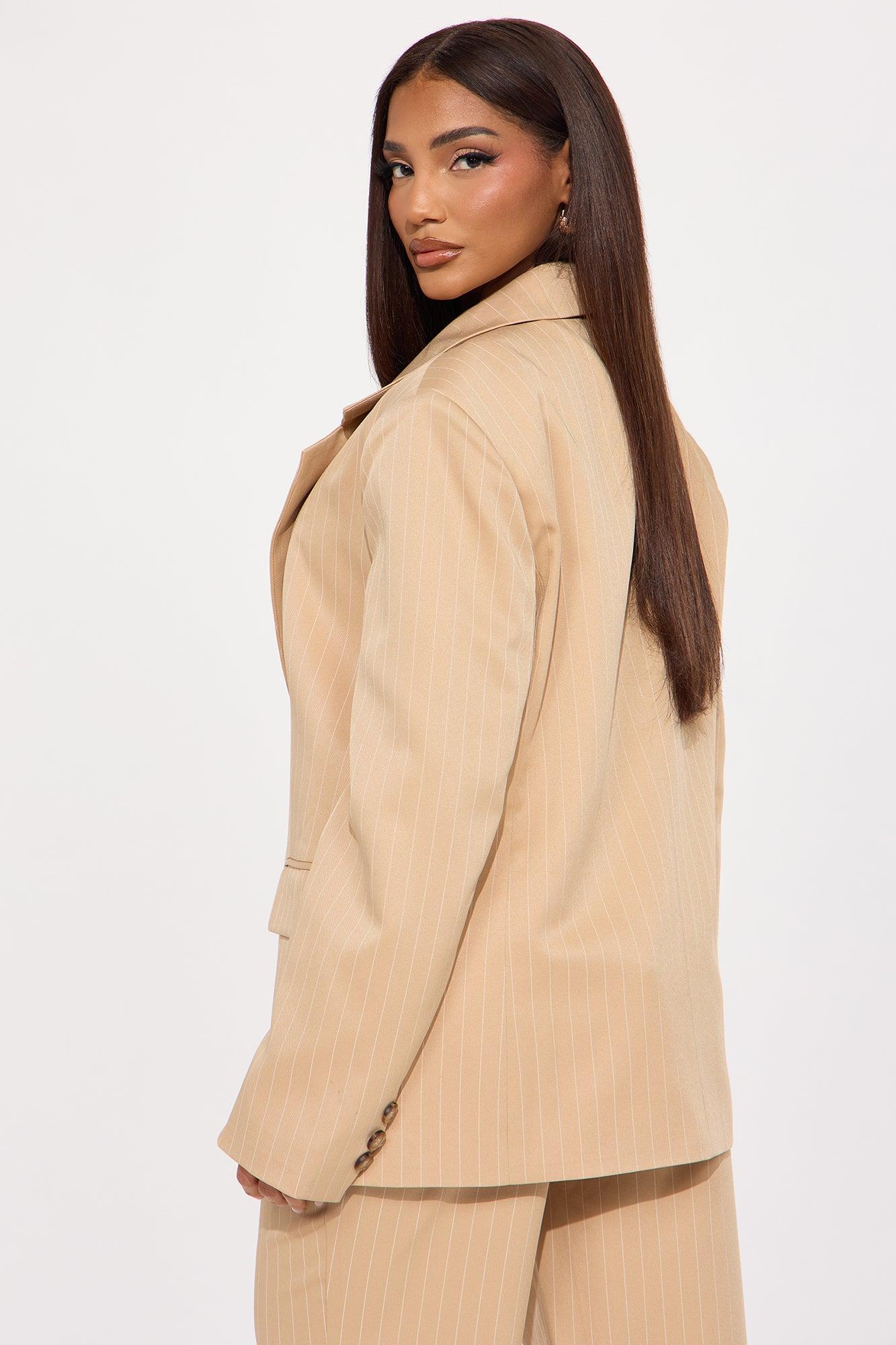Kelsey Pinstripe Blazer - Tan Product Image