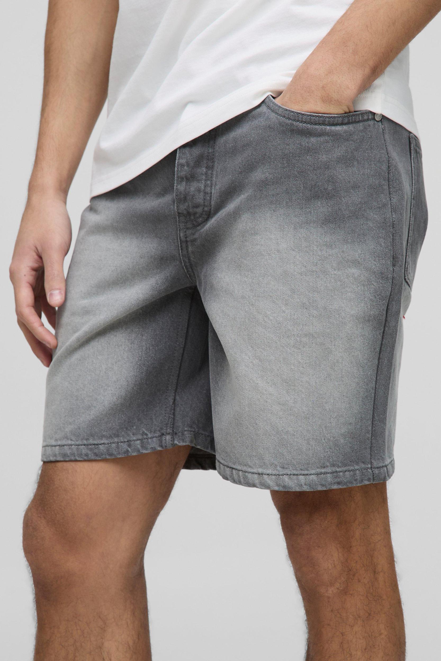 Slim Rigid Jean Shorts In Stonewashed Grey | boohooMAN USA Product Image