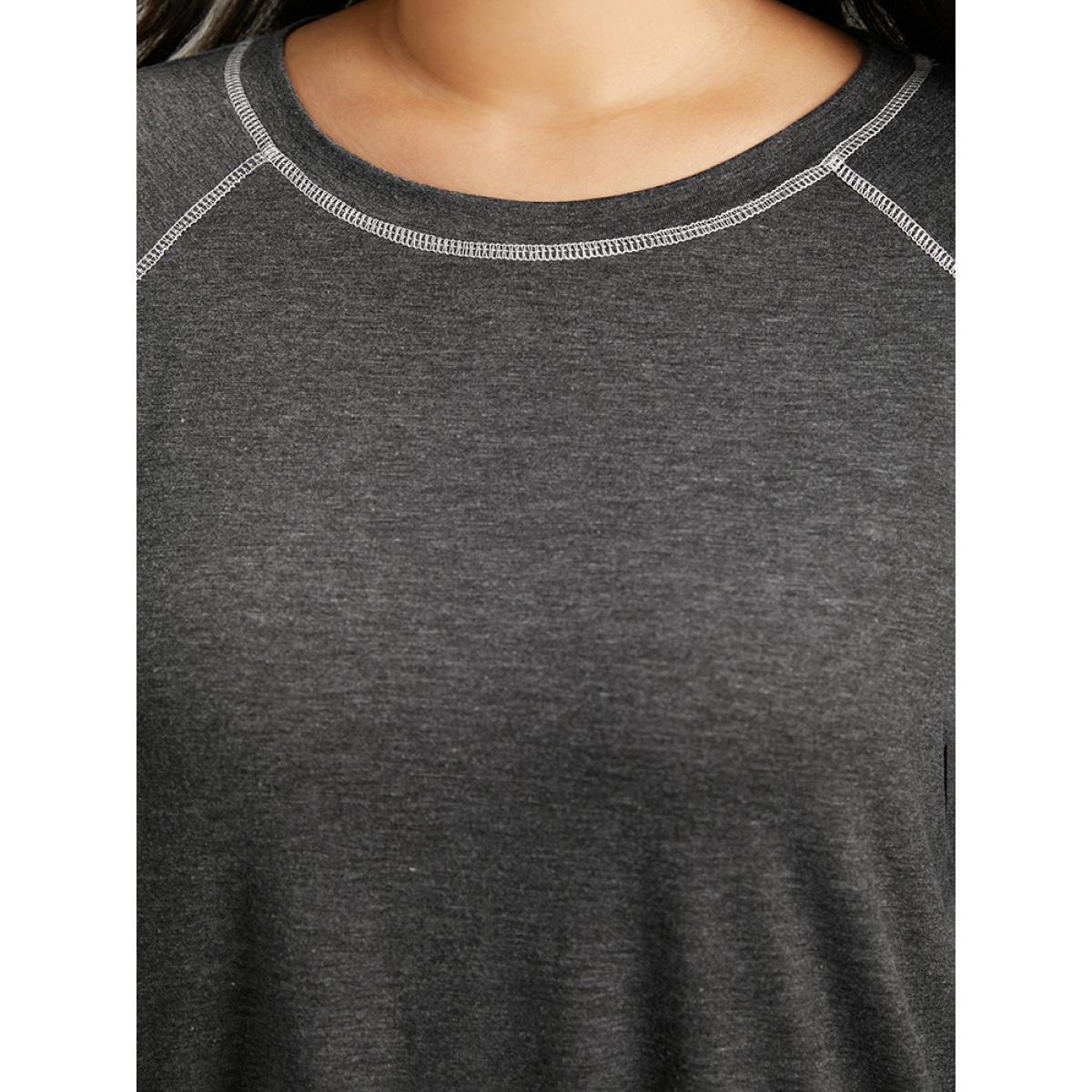 Plus Size Bandana Print Crew Neck Raglan Sleeve T-shirt Gray Women Casual Printed Bohemian Print Round Neck Dailywear T-shirts BloomChic 26/4X Product Image