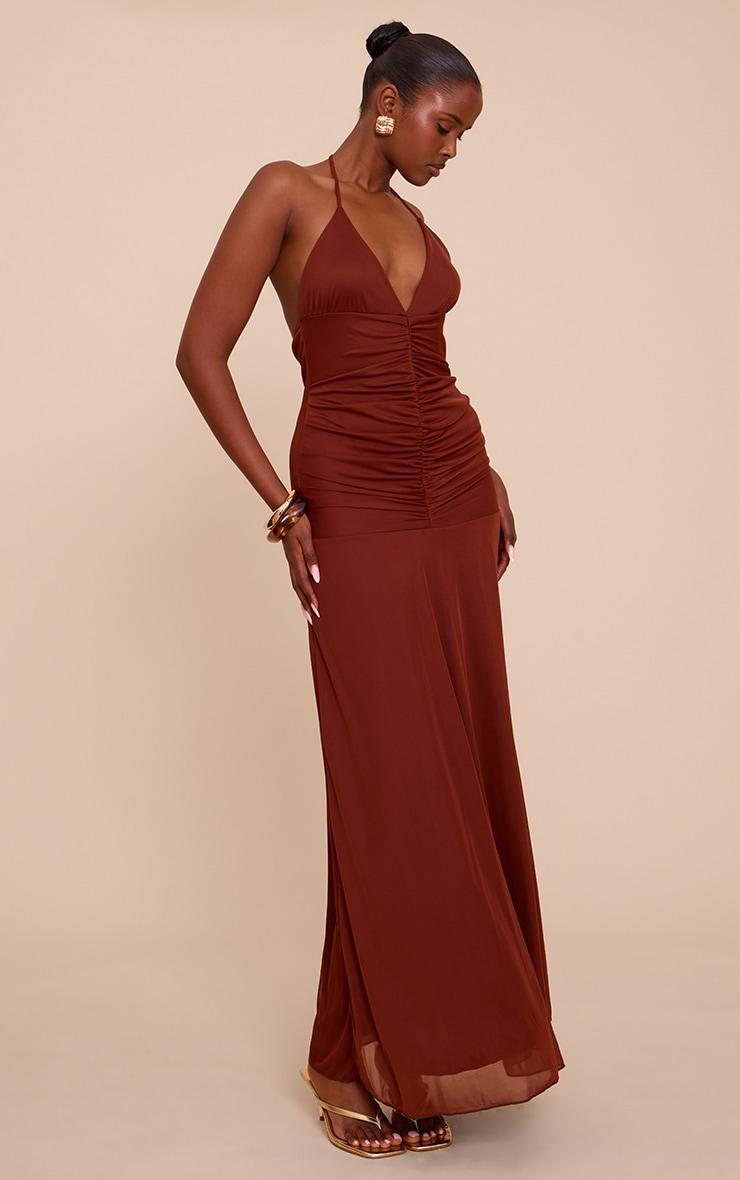 Chocolate Ruched Detail Strappy Maxi Dress Product Image