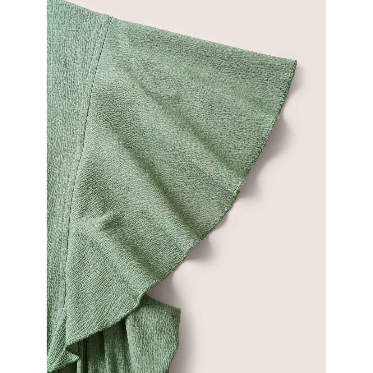 Plus Size Sage Solid Button Up Ruffle Cap Sleeve Jumpsuit Women Elegant Cap Sleeve V-neck Everyday Loose Jumpsuits BloomChic 12/L Product Image