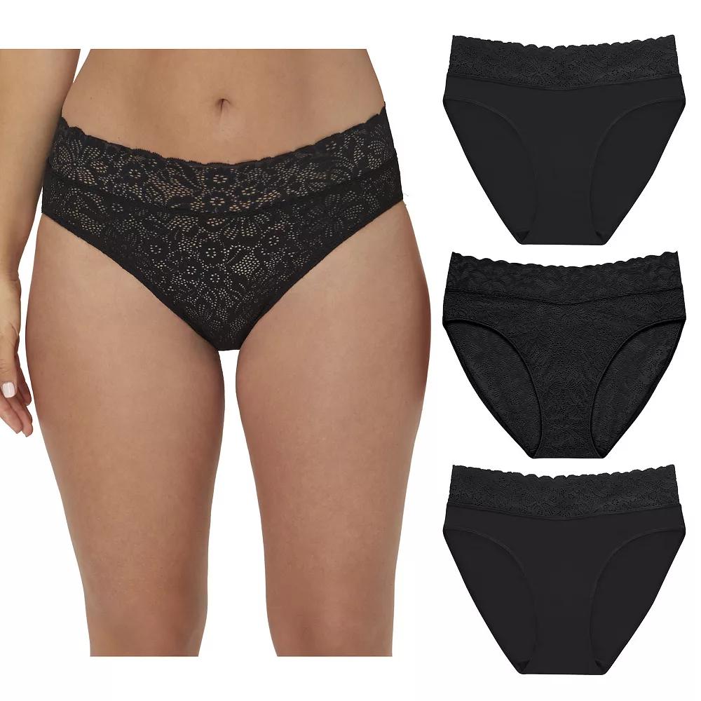 Maidenform Women's Perfect Fit Stretch Lace High Leg Underwear, 3-Pack DM3SLB, Size: Small, Black Black Black Product Image