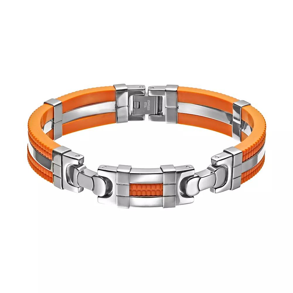 Stainless Steel and Rubber Bracelet - Men, Men's, Size: 8.5", Orange Product Image