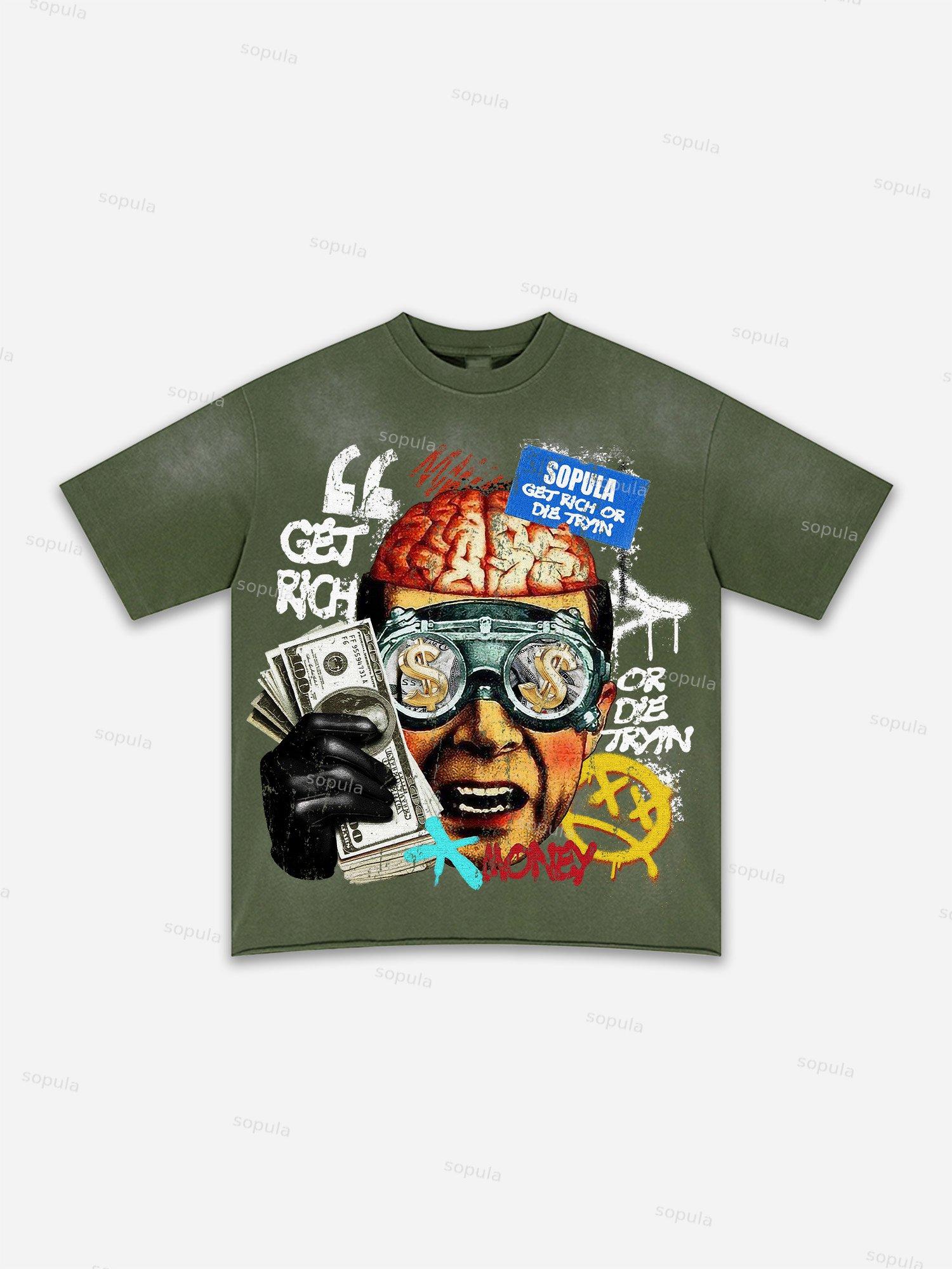 Street Goals Lip Braces Make Vintage Printed Graphic Washed T-shirt Product Image