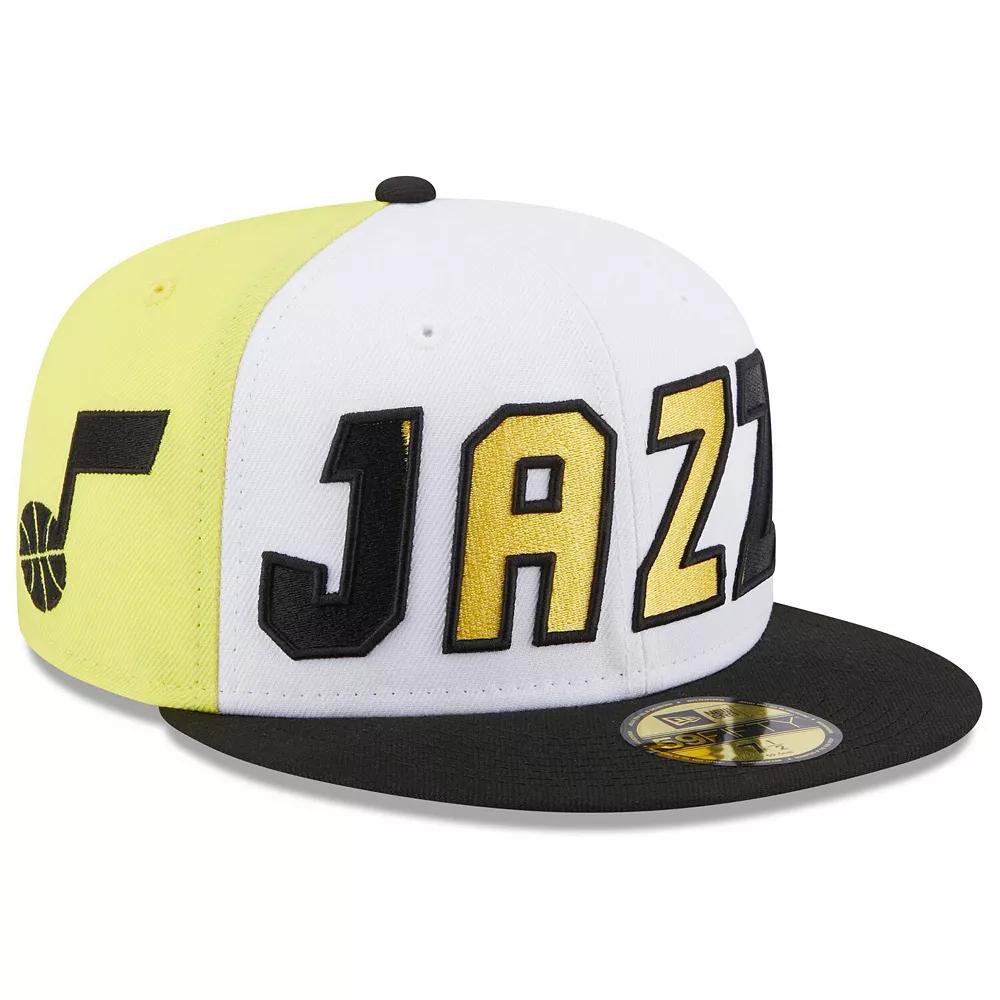 Men's New Era White/Black Utah Jazz Back Half 59FIFTY Fitted Hat, Size: 7 3/8, Jaz White Product Image