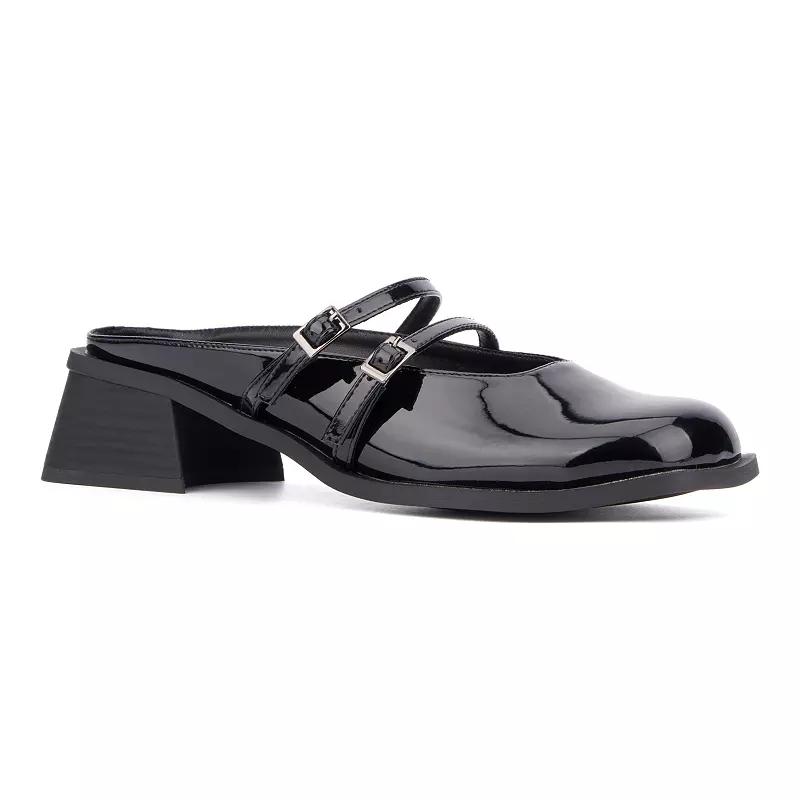 Olivia Miller Aquarius Women's Block Heeled Glossy Mule Sandals,  Product Image