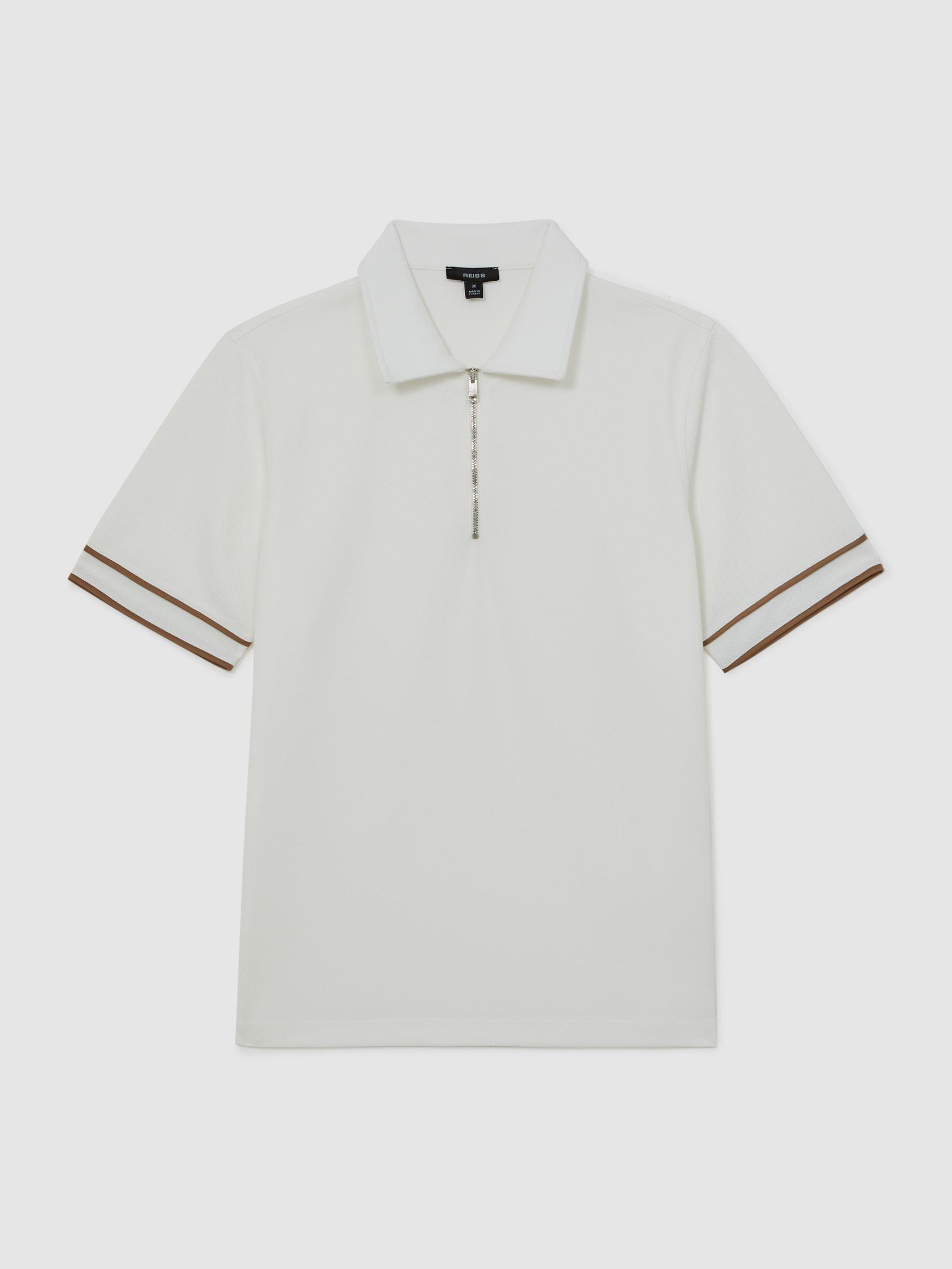Textured Half-Zip Tipped Polo Shirt in White Product Image