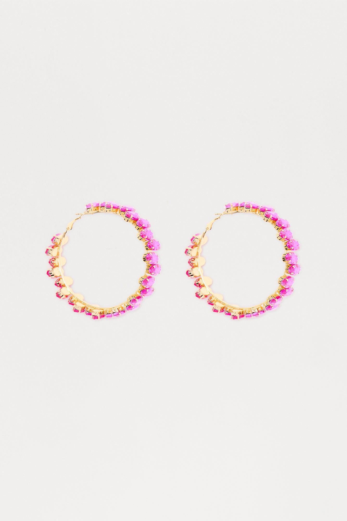Out Jeweled You Hoop Earrings - Fuchsia Female Product Image