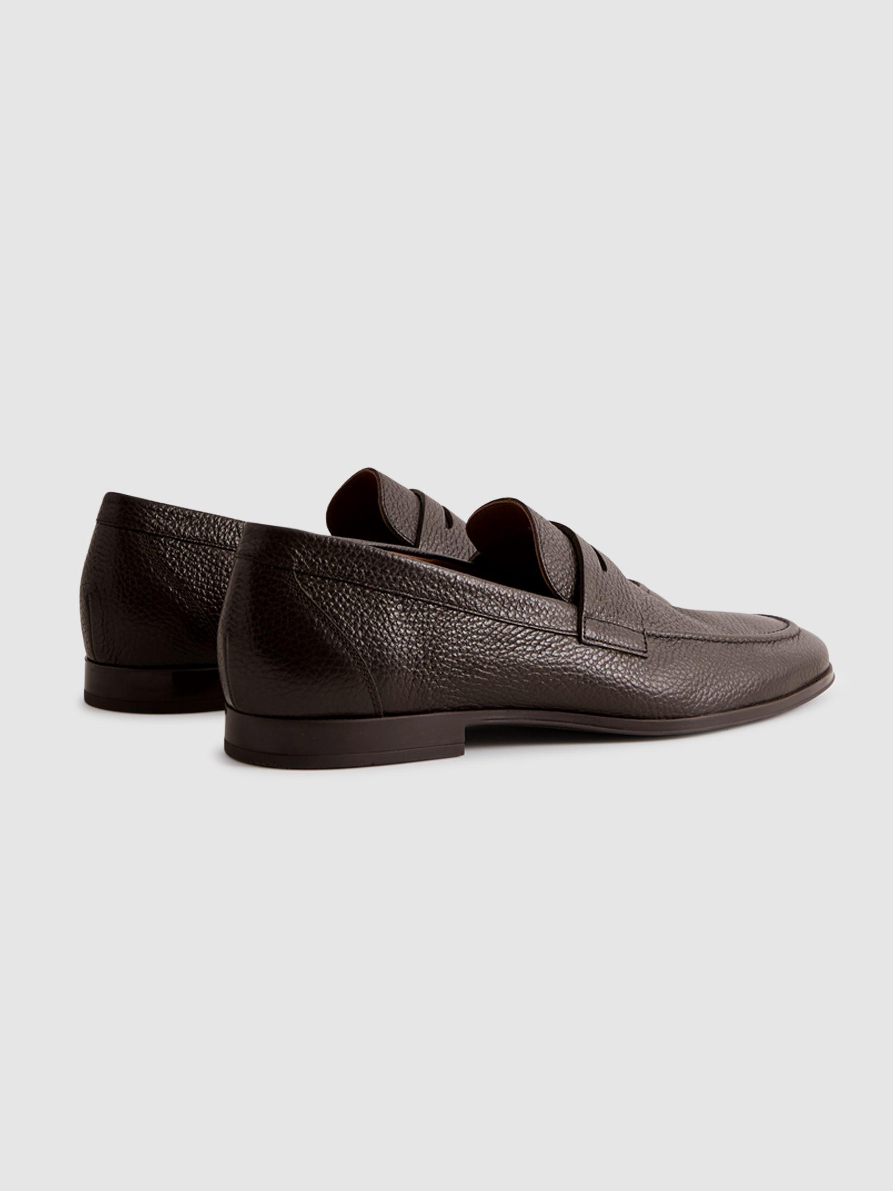 Grained Leather Slip-On Loafers in Dark Brown Product Image