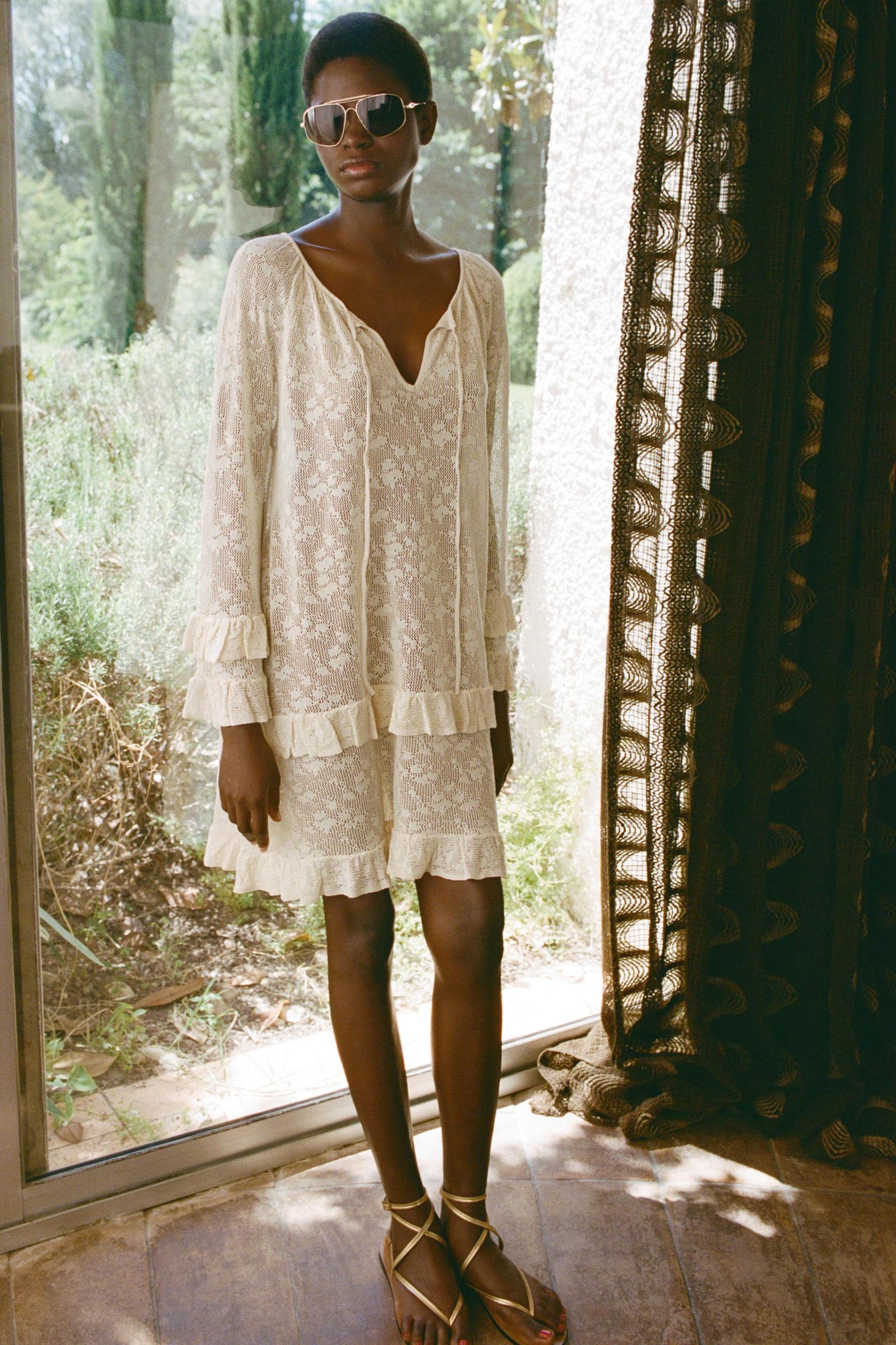 POINTELLE KNIT RUFFLE DRESS Product Image