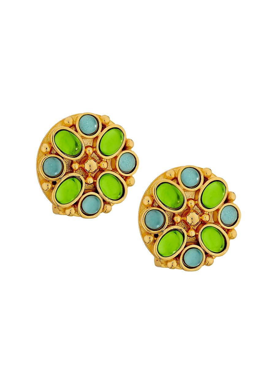 Womens Goldtone & Glass Cabochon Button Clip-On Earrings Product Image