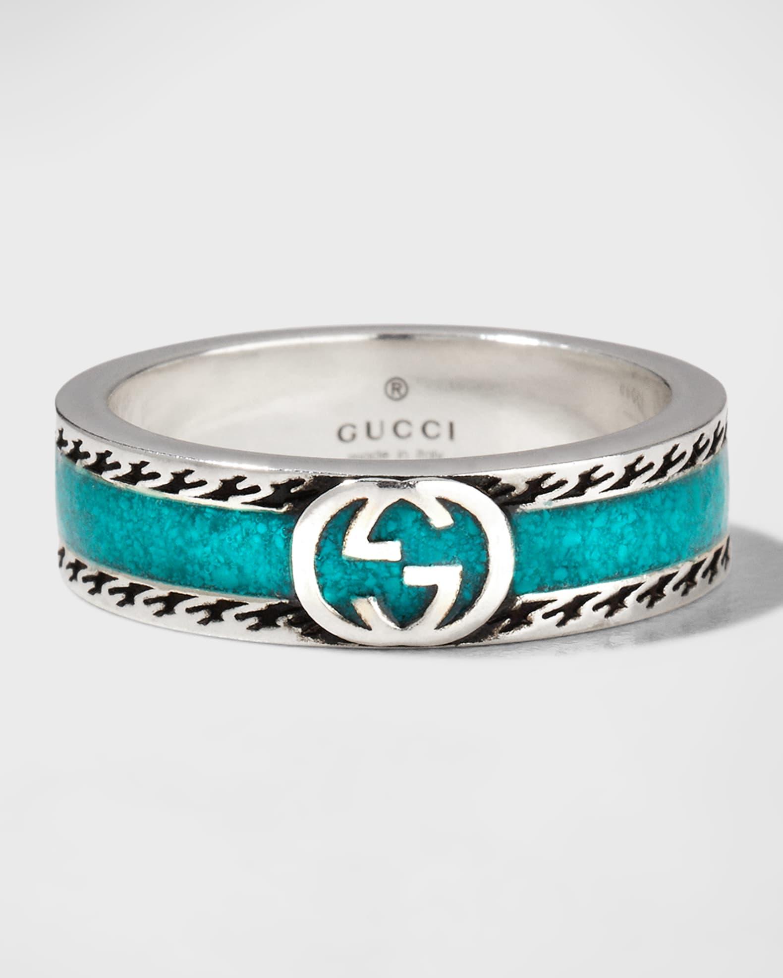 Men's Interlocking G Silver & Enamel Band Ring Product Image