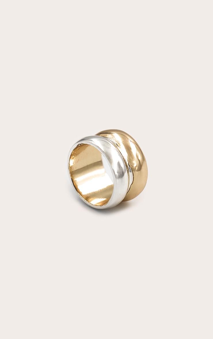 Two Tone Gold and Silver Smooth Double Chunky Ring Product Image