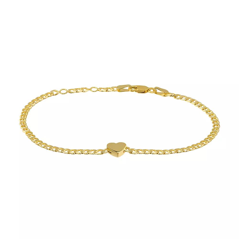 14k Gold Adjustable Heart Charm Bracelet, Women's, Size: 7.25" Product Image