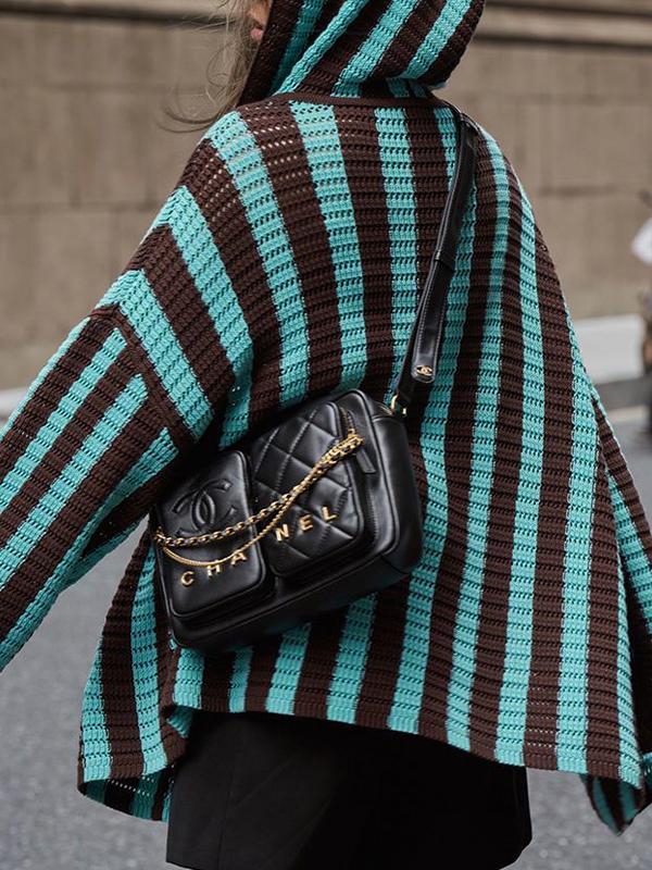 Knit Contrast Color Stripe Hooded Cardigan Product Image