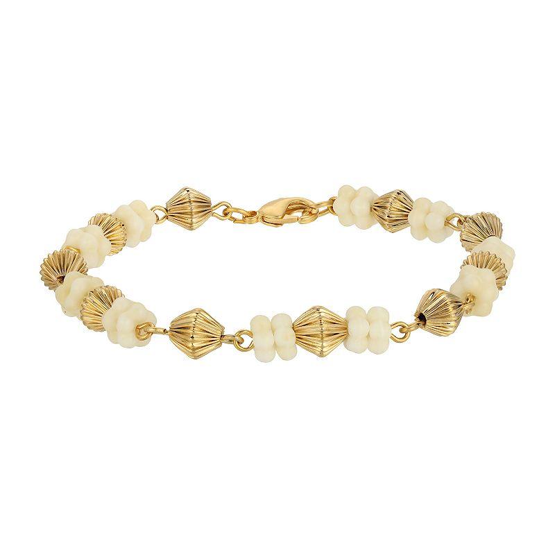 1928 14k Gold Dipped Flower Bead Bracelet, Women's, Green Product Image