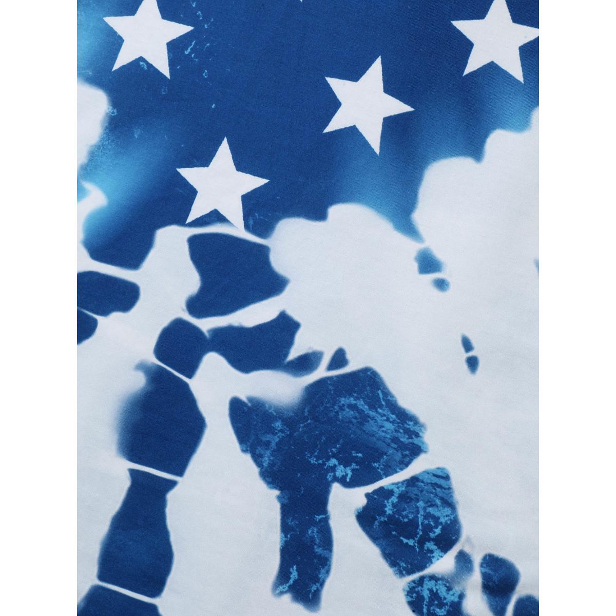 Plus Size Tie-Dye Star Print T-Shirt Mediumblue Women Contrast Country V-neck Everyday-Casual T-shirts BloomChic 10/M Product Image