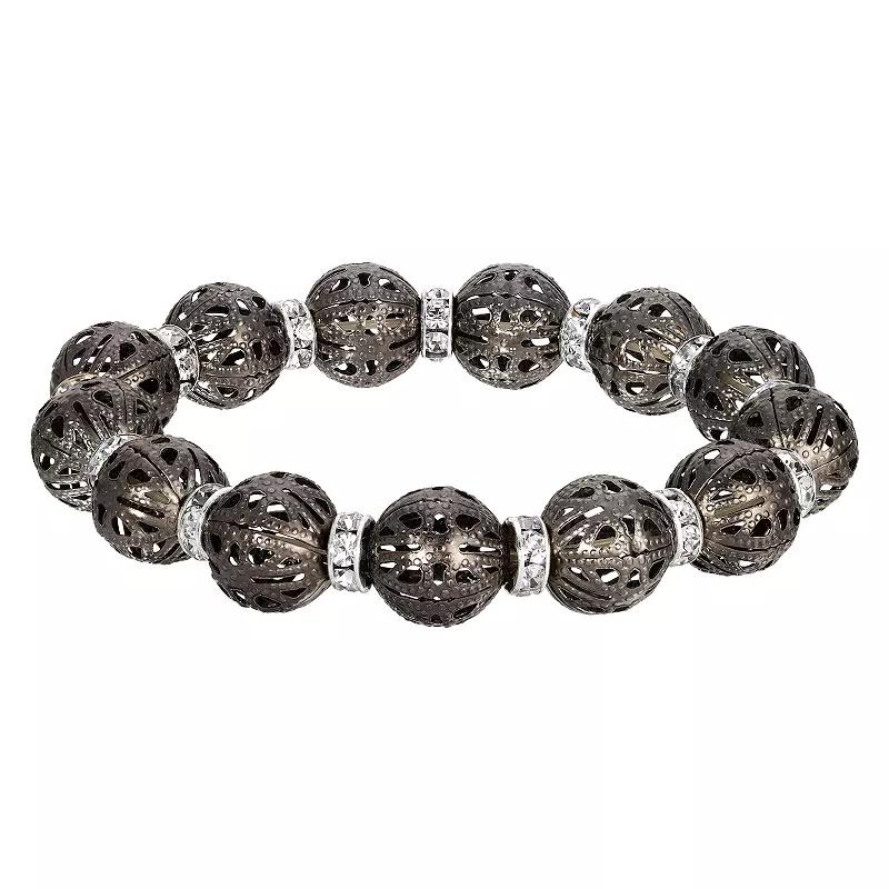 1928 Black Tone Filigree Stretch Bracelet, Womens Product Image