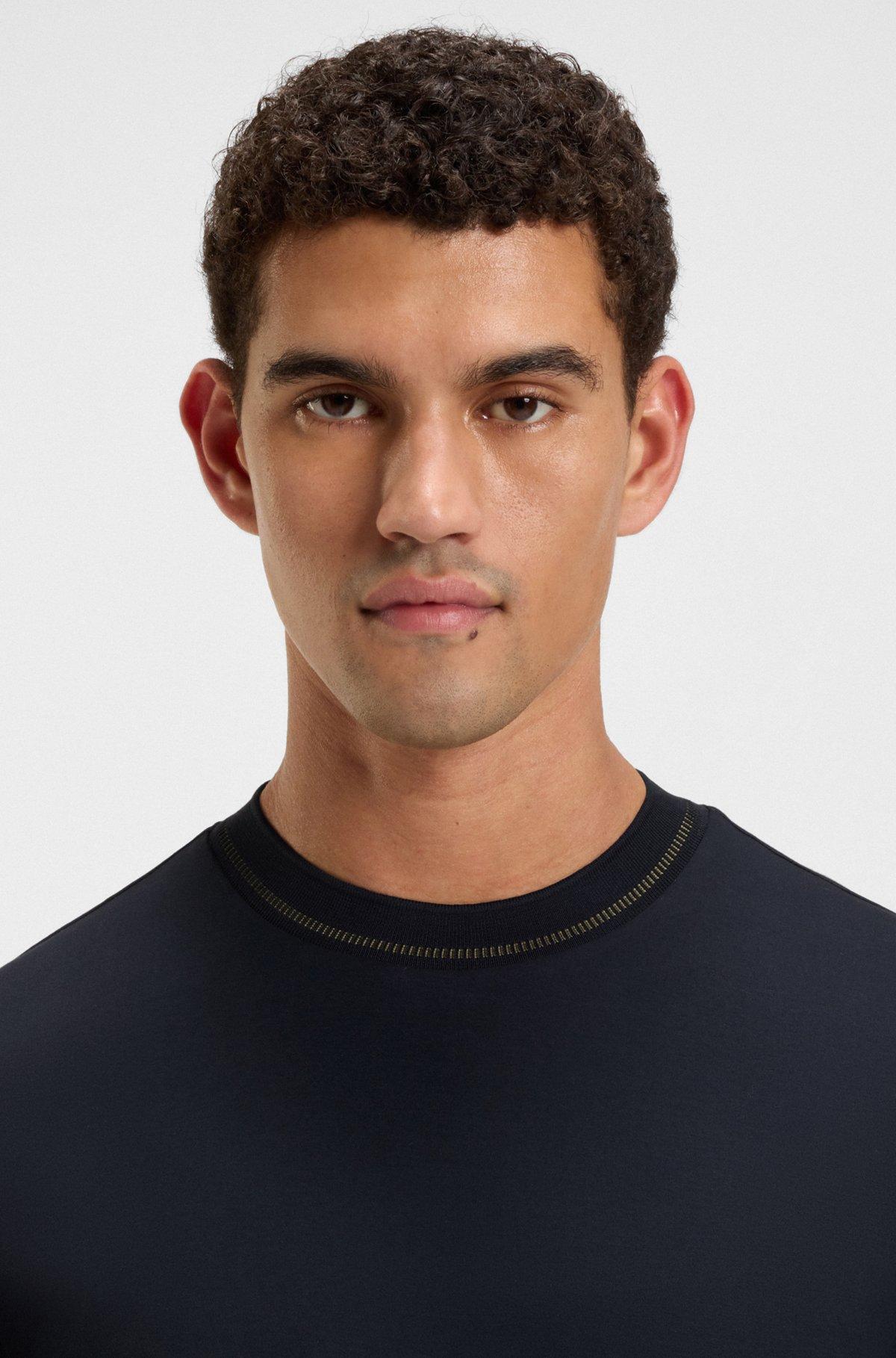 Mercerized-cotton slim-fit T-shirt with collar stripe Product Image