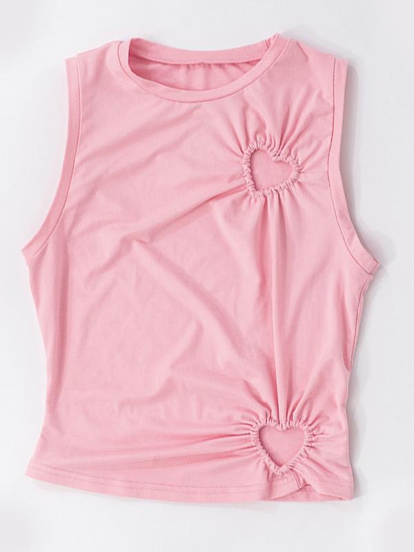 Heart-Shaped Openwork Irregular Pleated Tank Top Product Image
