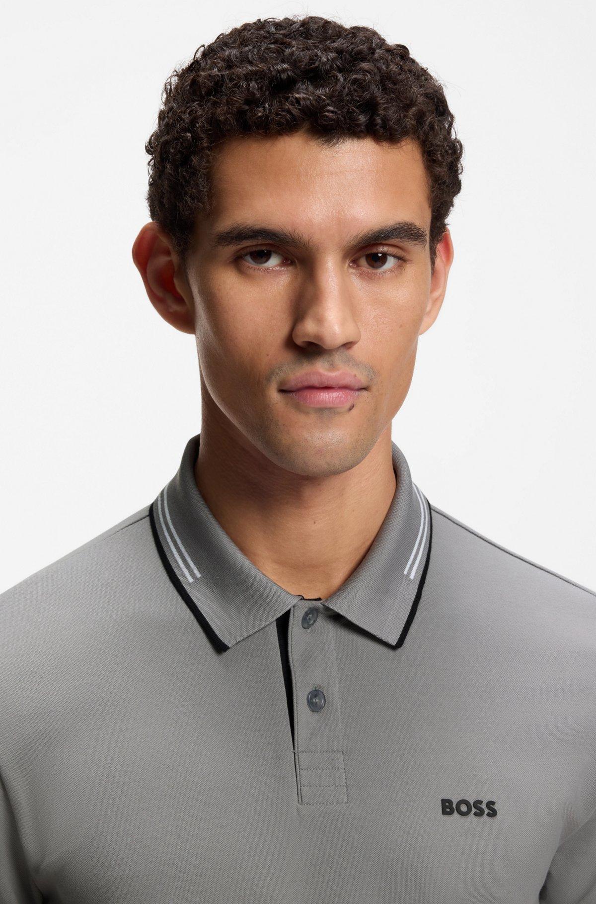 Stretch-cotton slim-fit polo shirt with branding and stripes Product Image