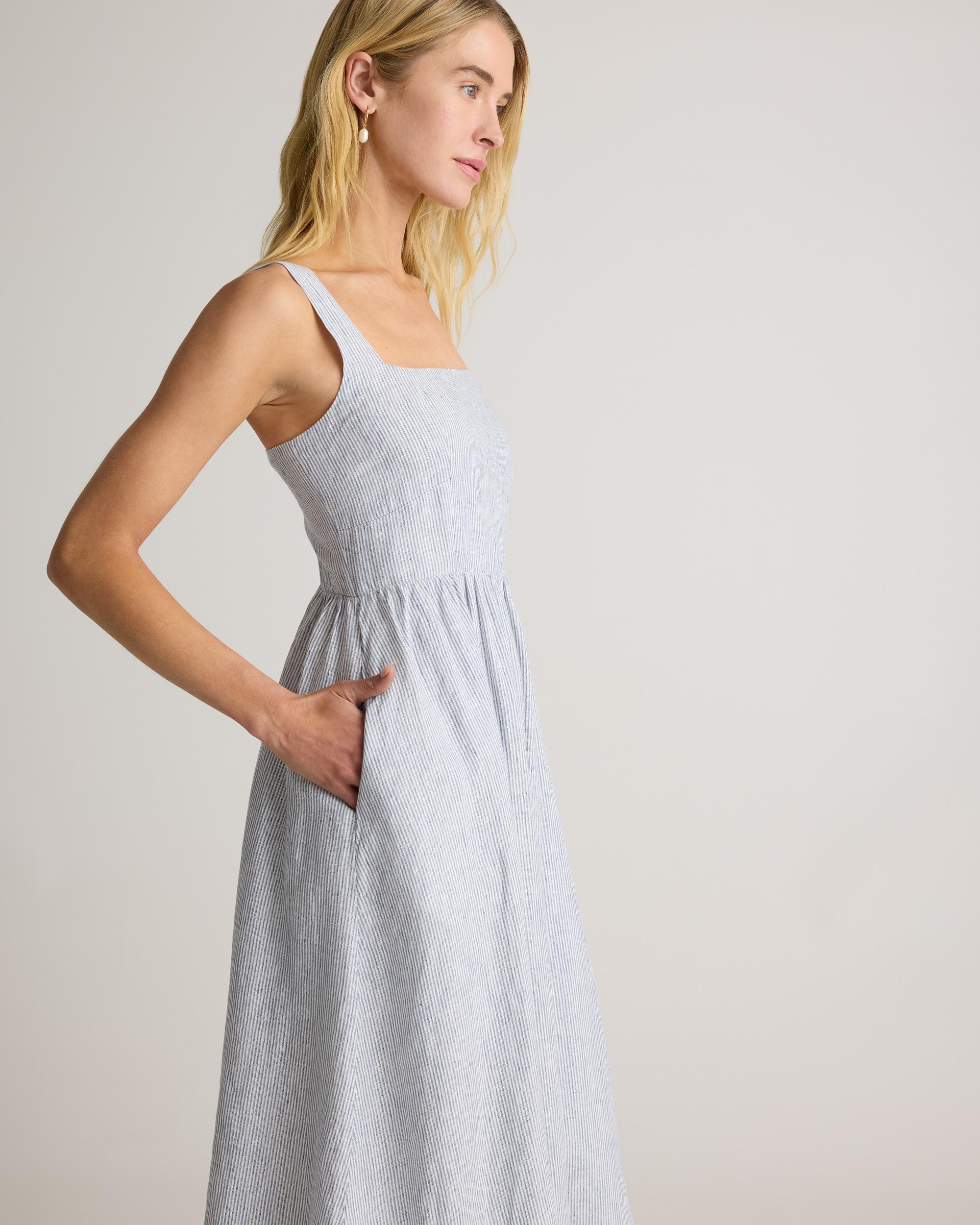 Quince | Women's 100% European Linen Fit & Flare Midi Dress Product Image