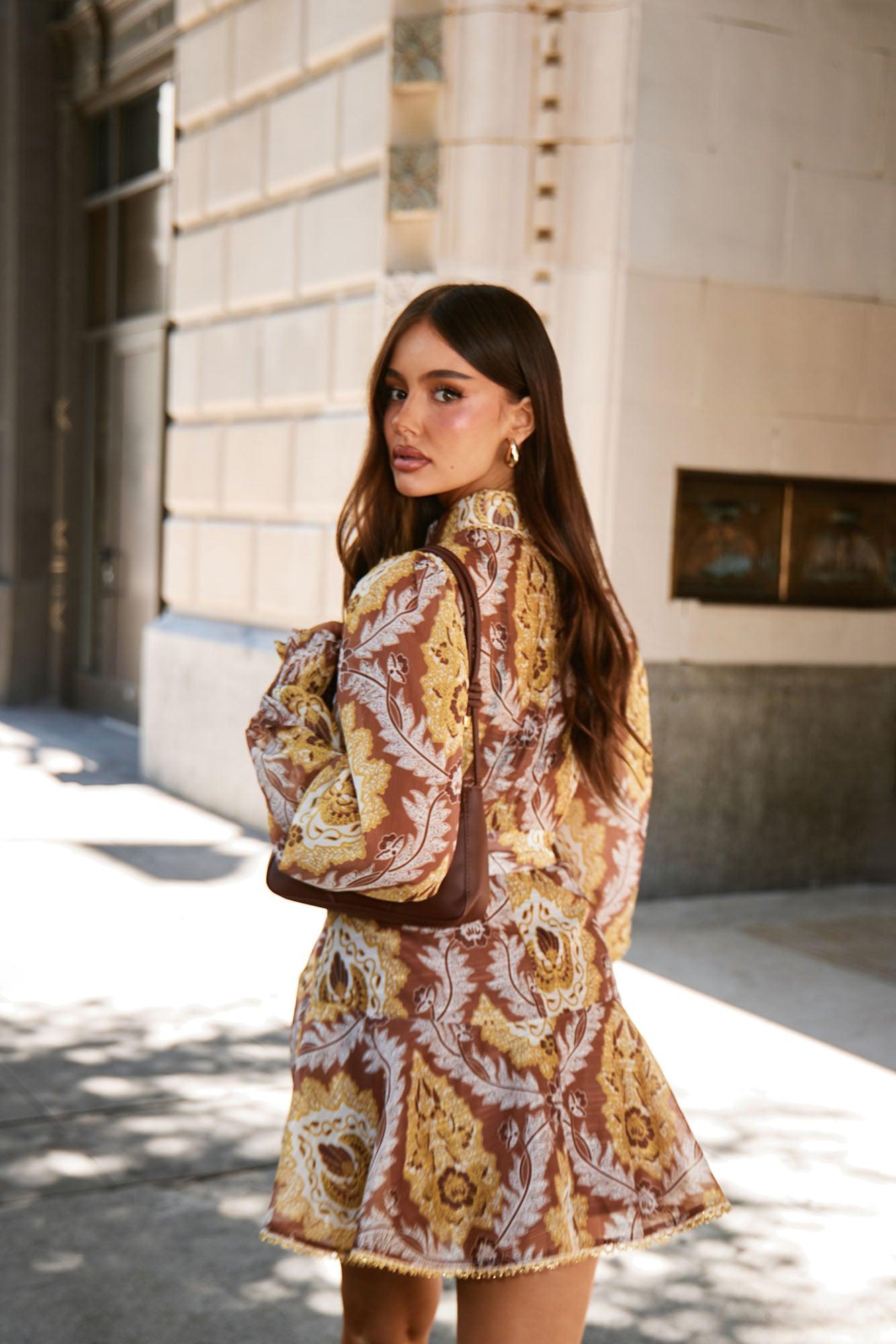 Darlington Belted Chiffon Shirt Mini Dress - Brown/combo Female Product Image