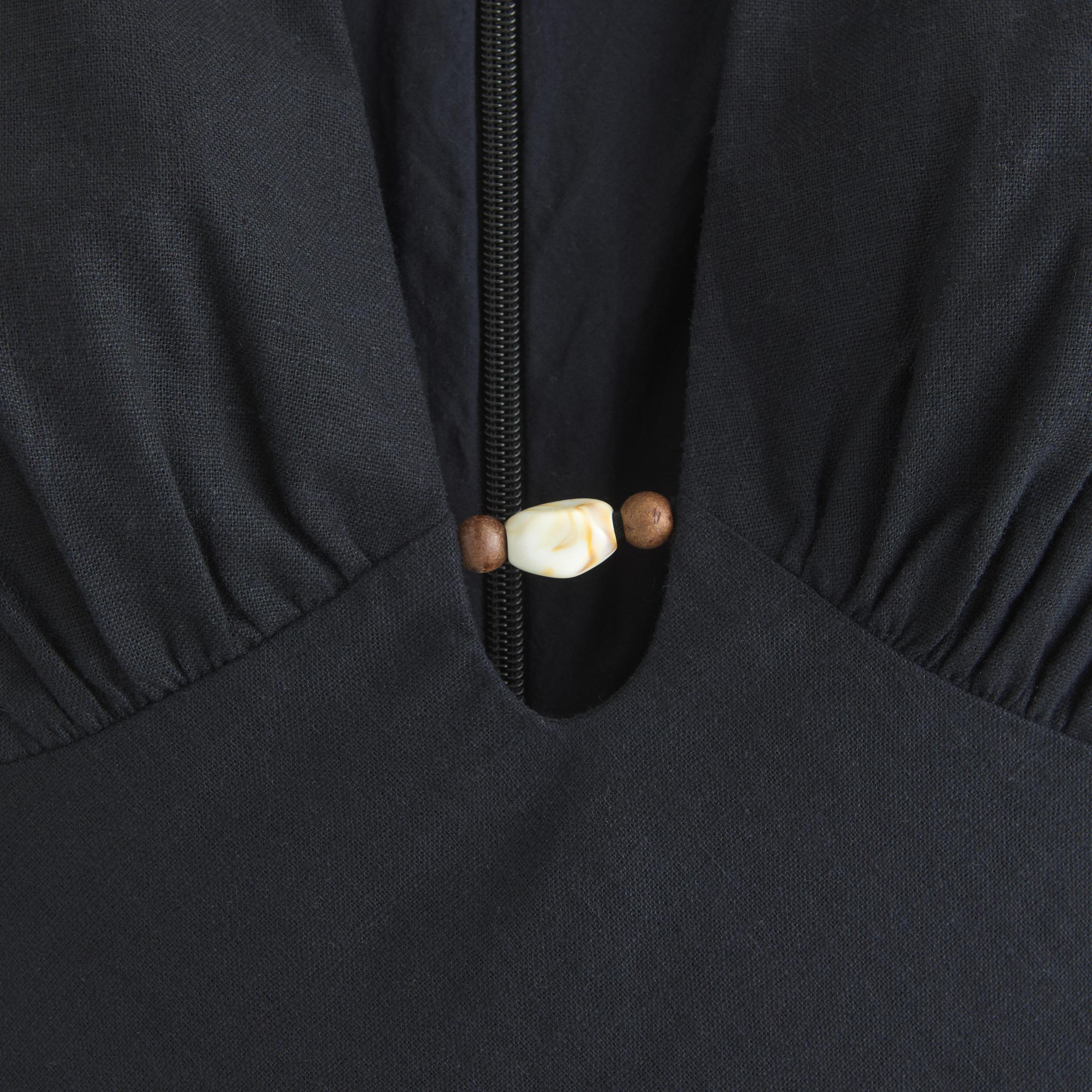 Beaded Plunge Linen-Blend Maxi Dress Product Image