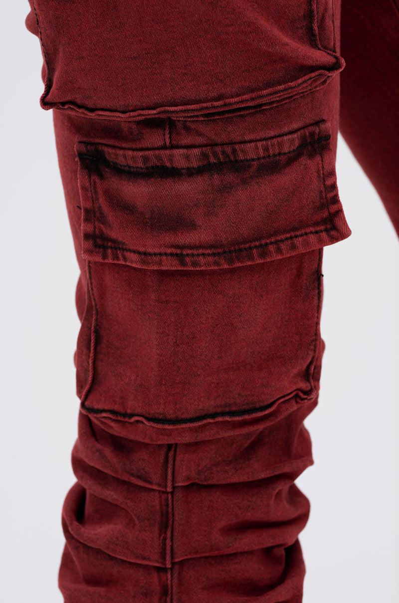 IT GETS EASIER STACKED CARGO PANT IN BURGUNDY Product Image